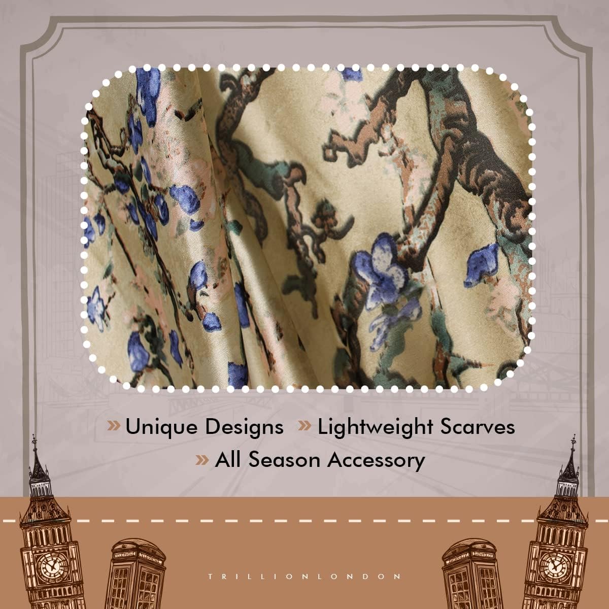 Detalle de Trillion London Spring Collection Designer Silk Scarf (180 x 90 cm)