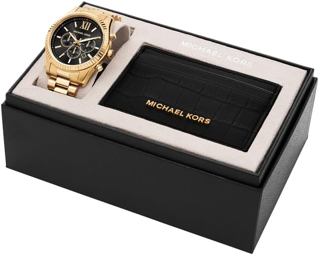 Detalle de Michael Kors Lexington Herren 44 mm Goldfarbene Edelstahluhr MK9245SET