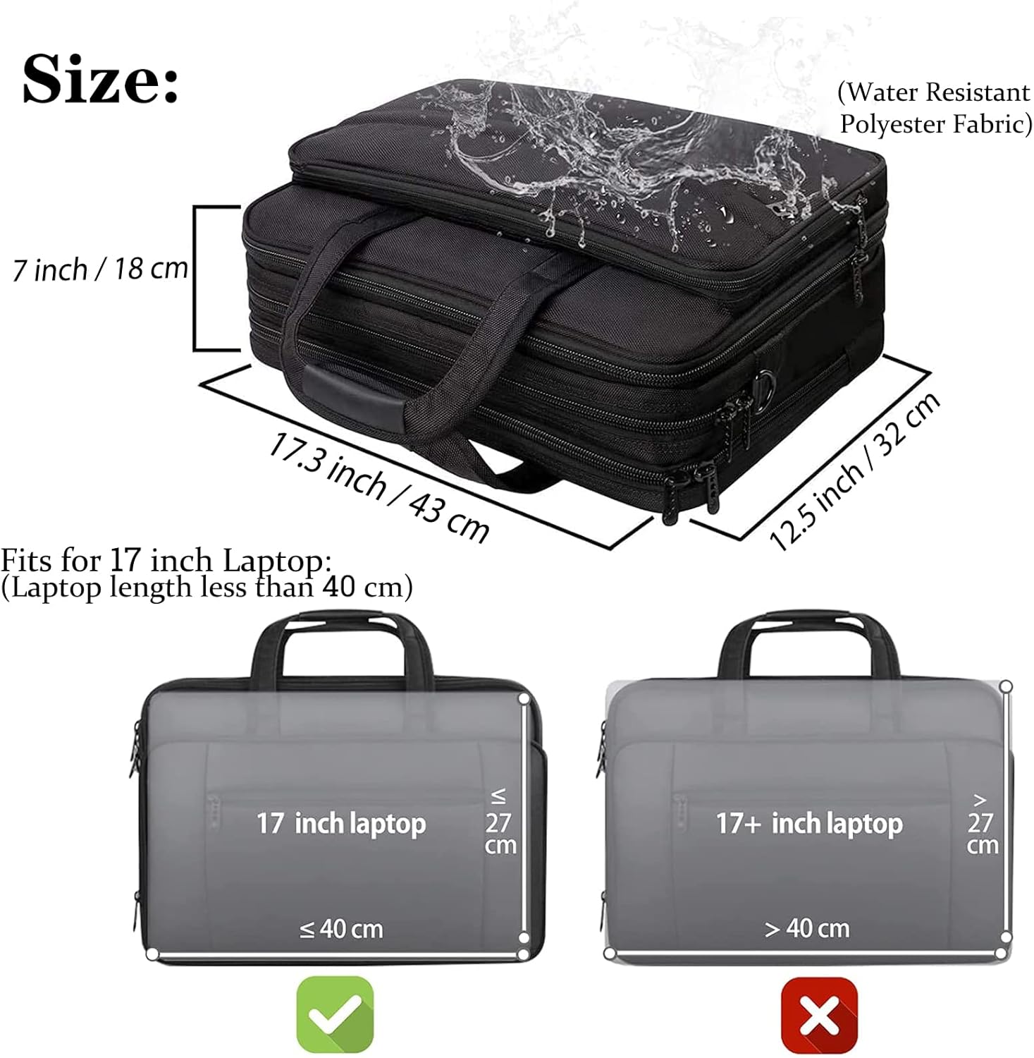 Thumbnail 4 de Mancro sacoche ordinateur portable 17 pouces extensible, grande mallette affaires étanche noire