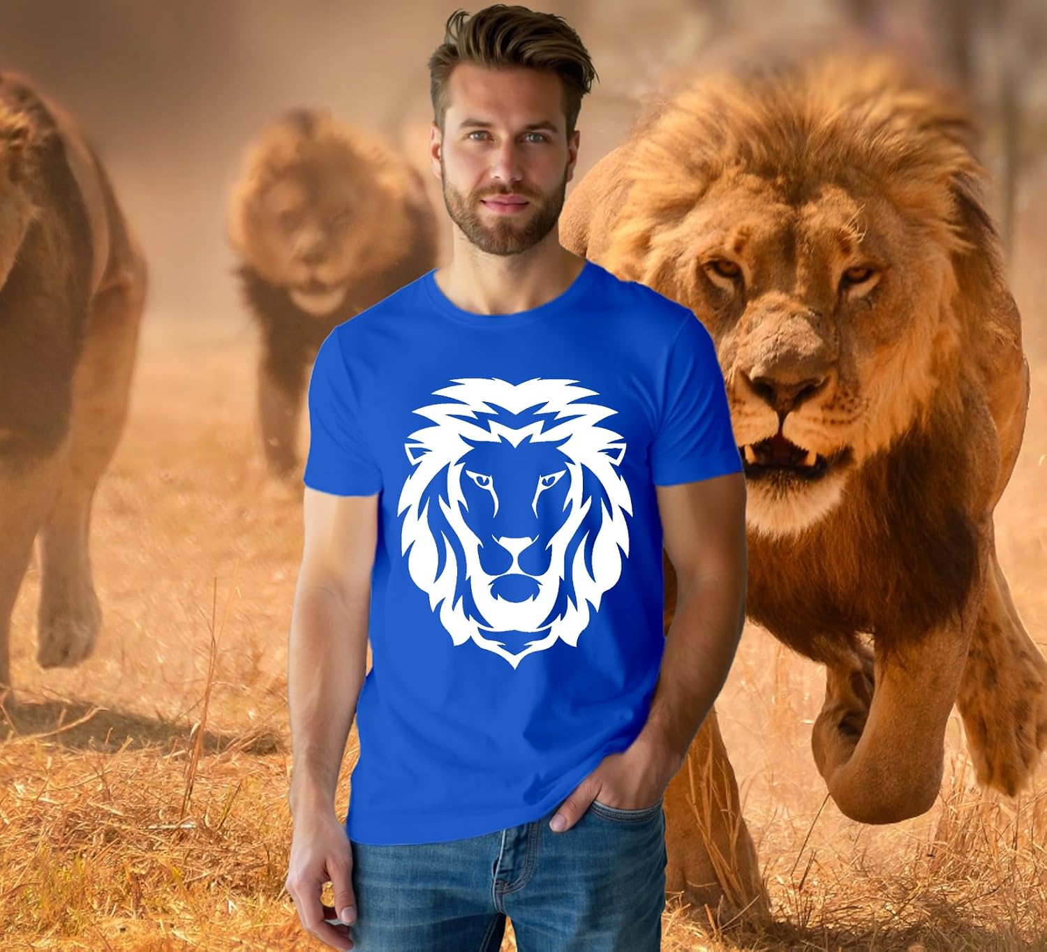 Detalle 2 de Qskall Mens Lion Face T-Shirt