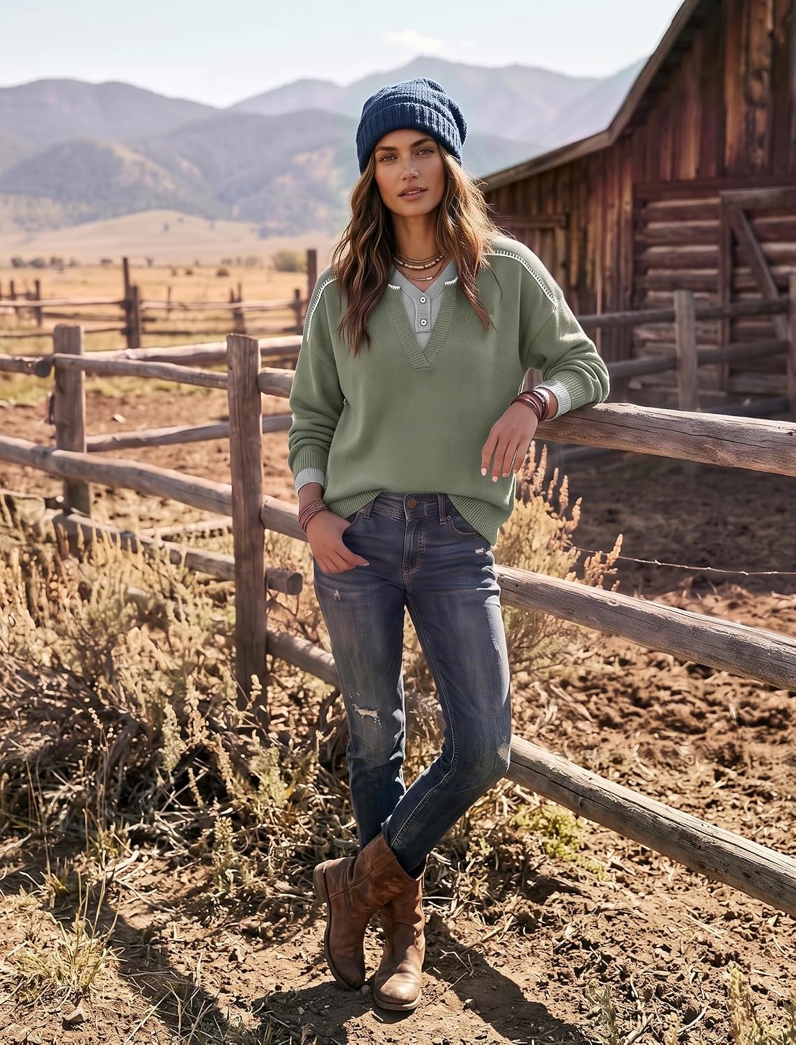 Detalle de Women's Henley Pullover Sweater, Viscose Blend