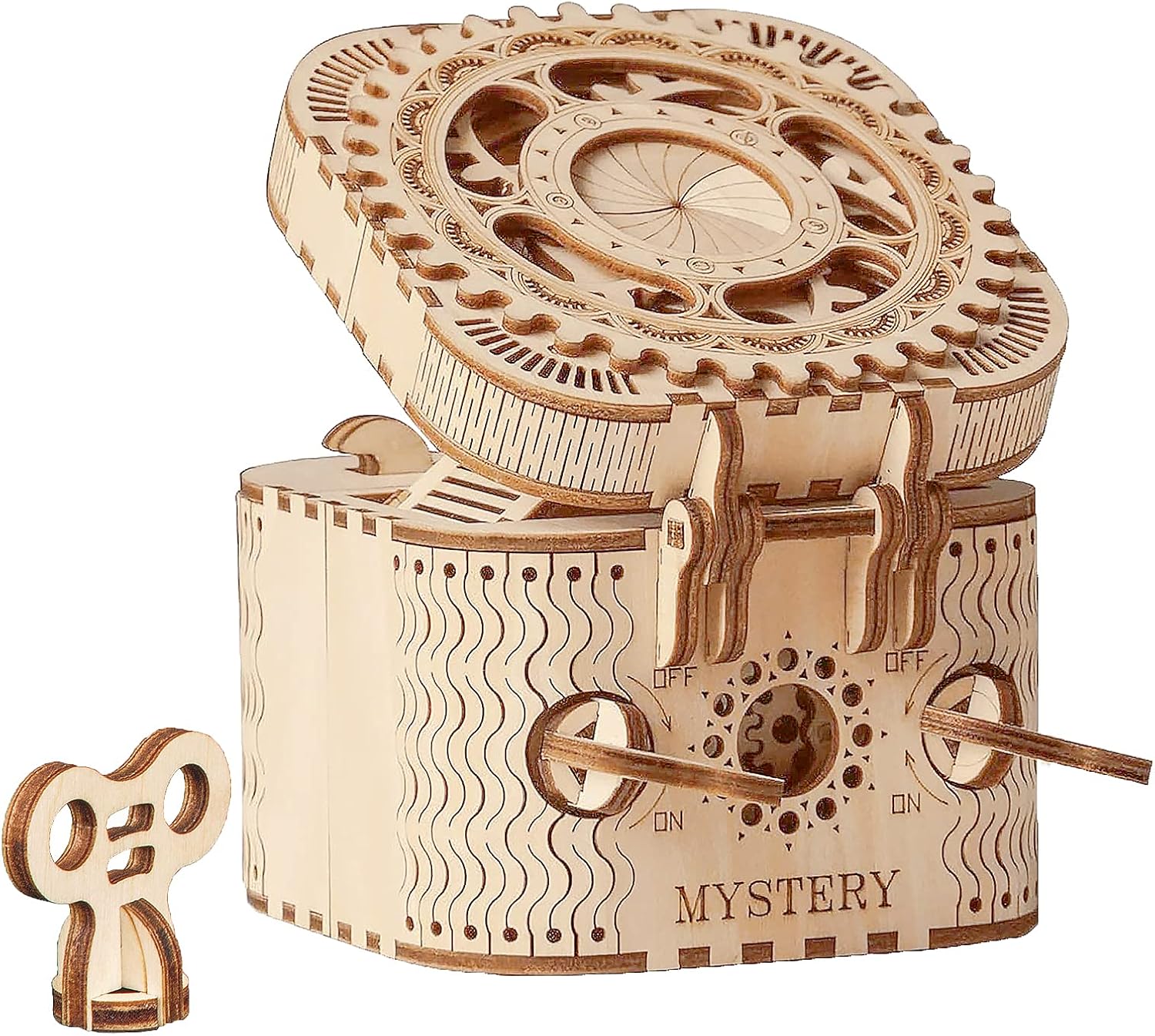 Detalle de ROBOTIME Treasure Box wooden model building kit – laser-cut 3D puzzle for adults