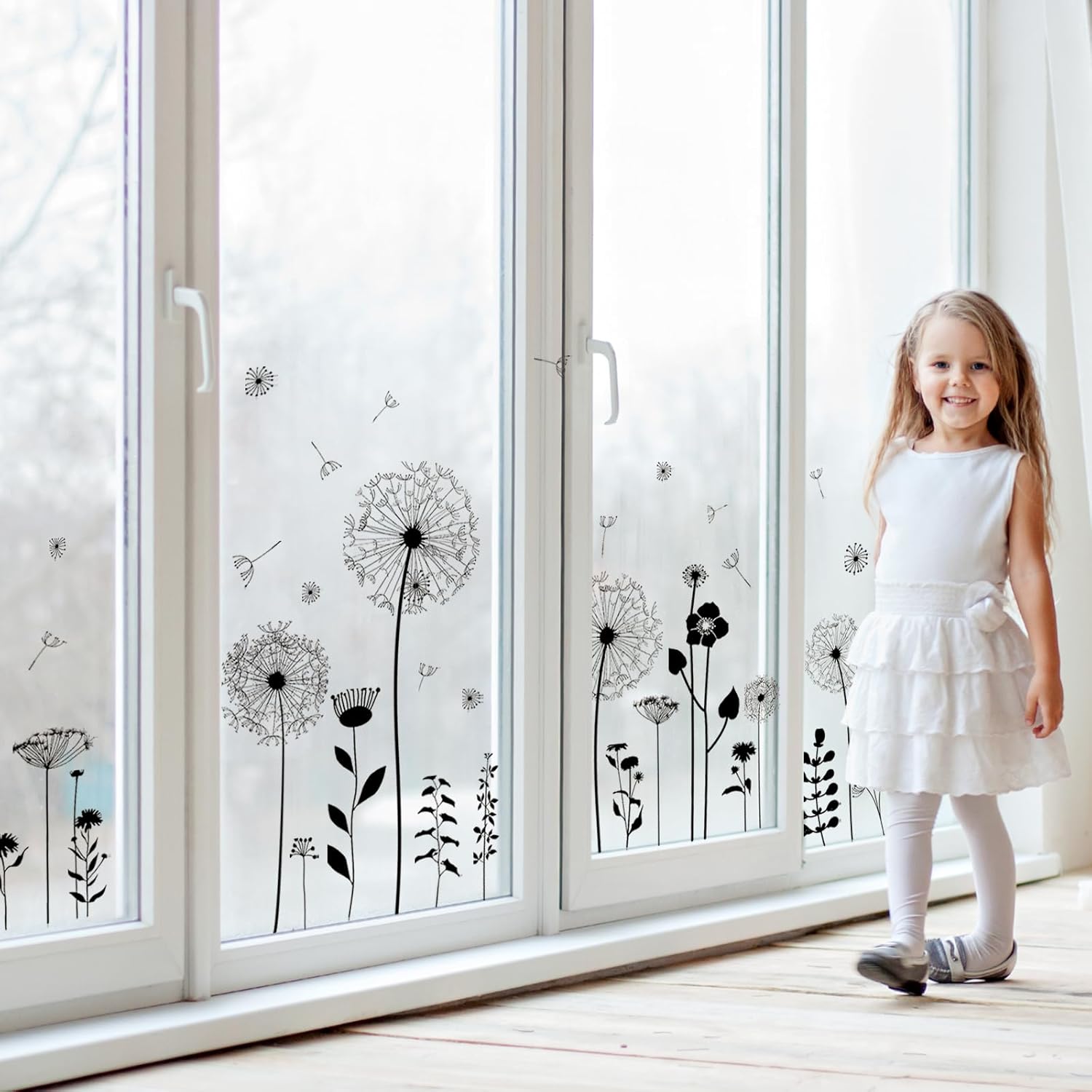 Thumbnail 2 de Supzone Black Dandelion Wall Stickers: Floral Flying Butterflies DIY Wall Décor