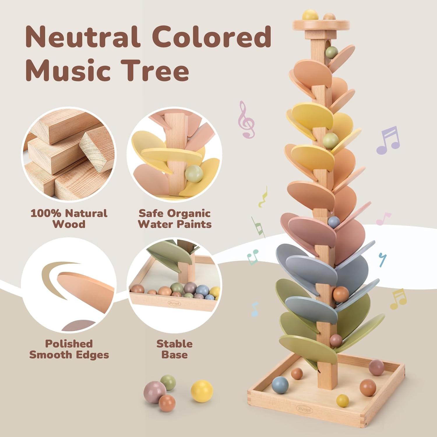 Detalle 2 de Joyreal Montessori Sound Tree – Wooden Marble Run for 3–5 Year Olds