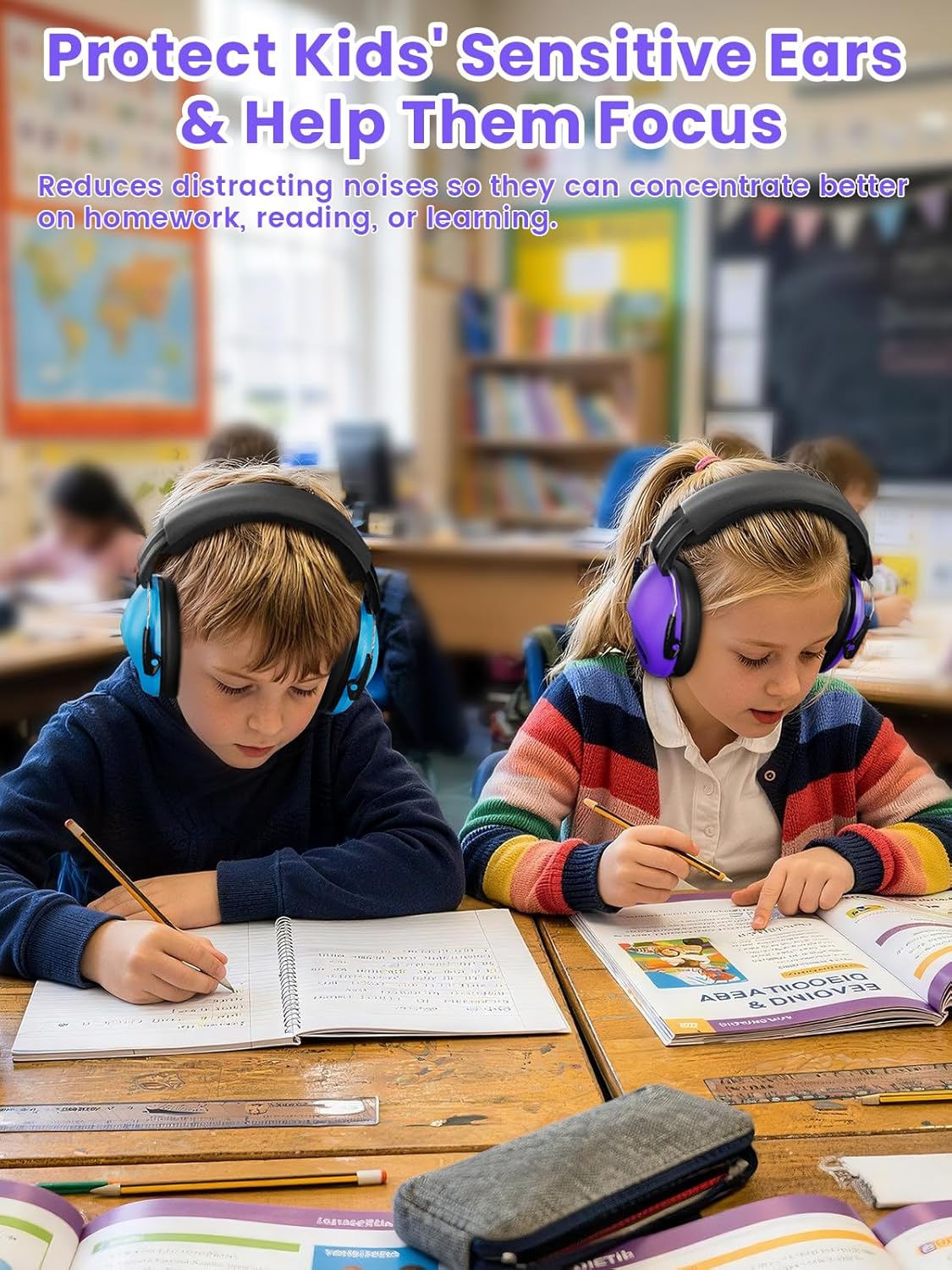 Thumbnail 4 de Dr.meter protezione dell’udito regolabile e confortevole per adulti e bambini (cuffie per cantieri, giardinaggio) – Taglia unica, blu/viola