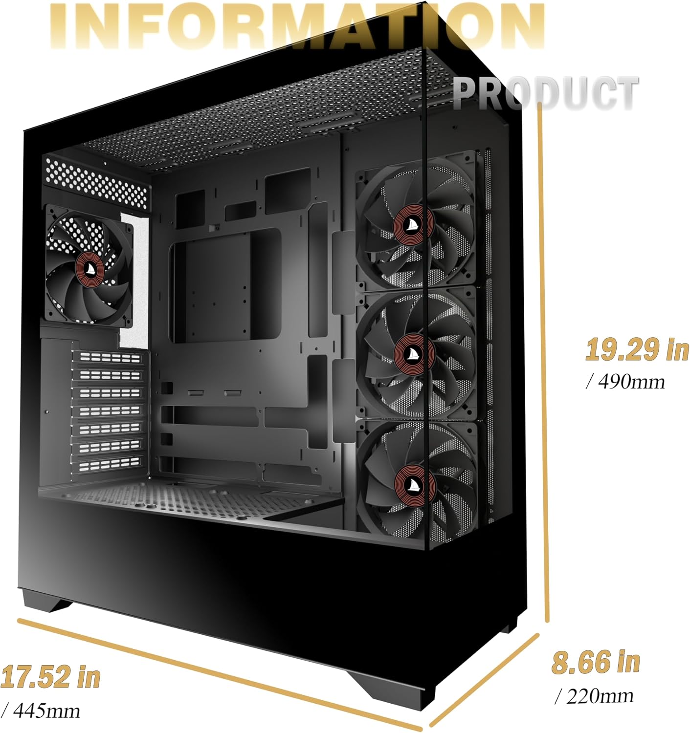 Thumbnail 4 de PCZZOI ATX Mid Tower Case with 4 Pre-Installed Fans and 270° Glass Display