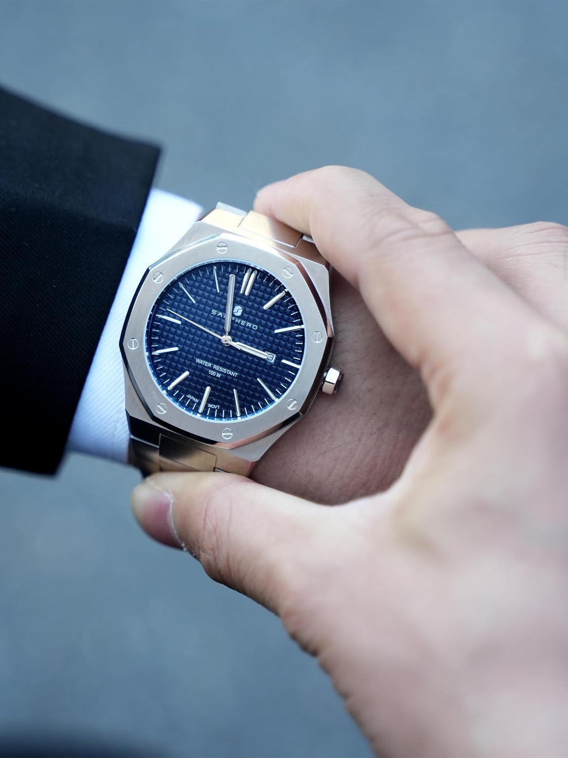 Detalle de SAPPHERO Orologi Uomo Ottagonale 10ATM impermeabile quarzo in acciaio inox