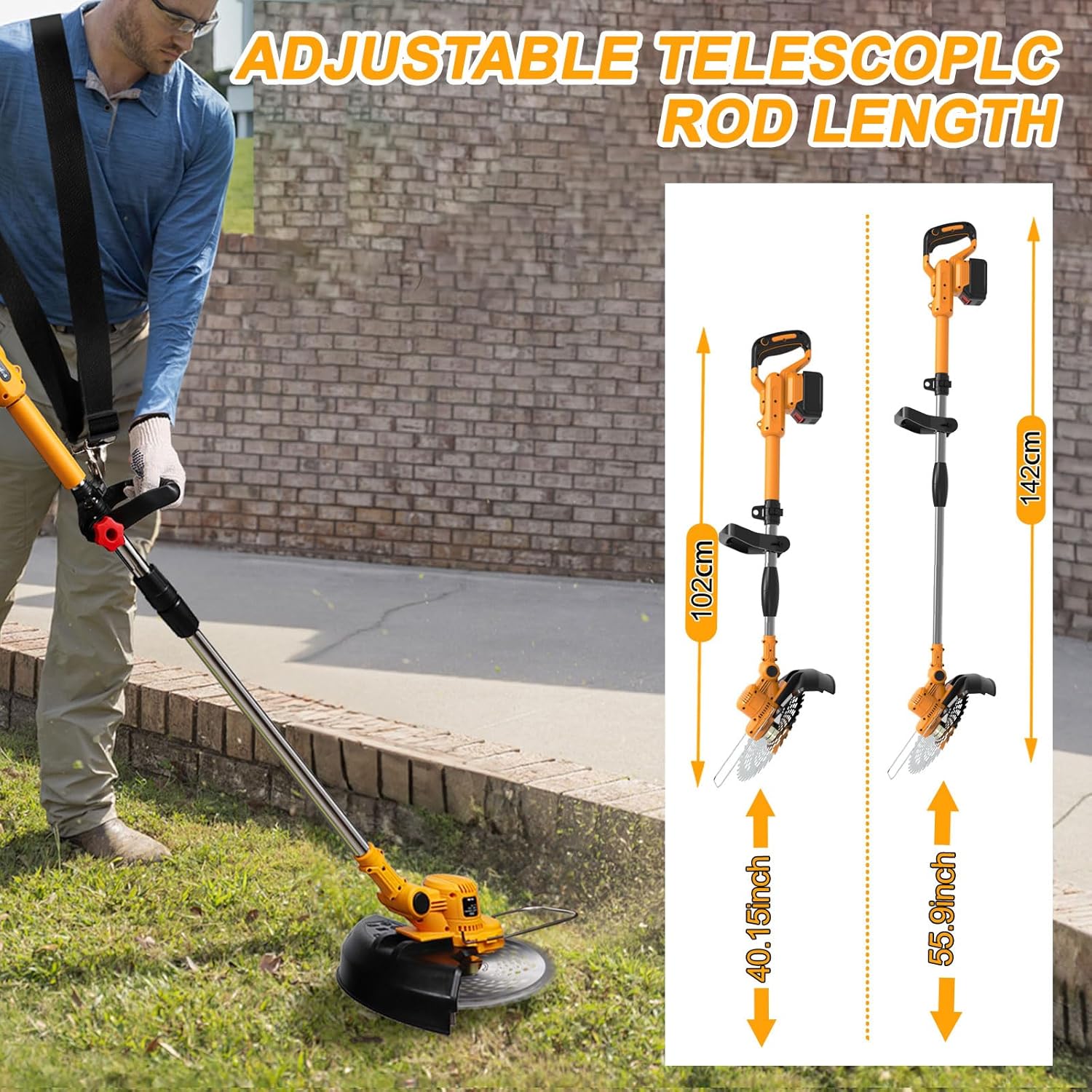 Thumbnail 5 de Decespugliatore a batteria 21V 4-in-1 con 2 Batterie 4,0Ah e Testa Girevole 90° – Orange