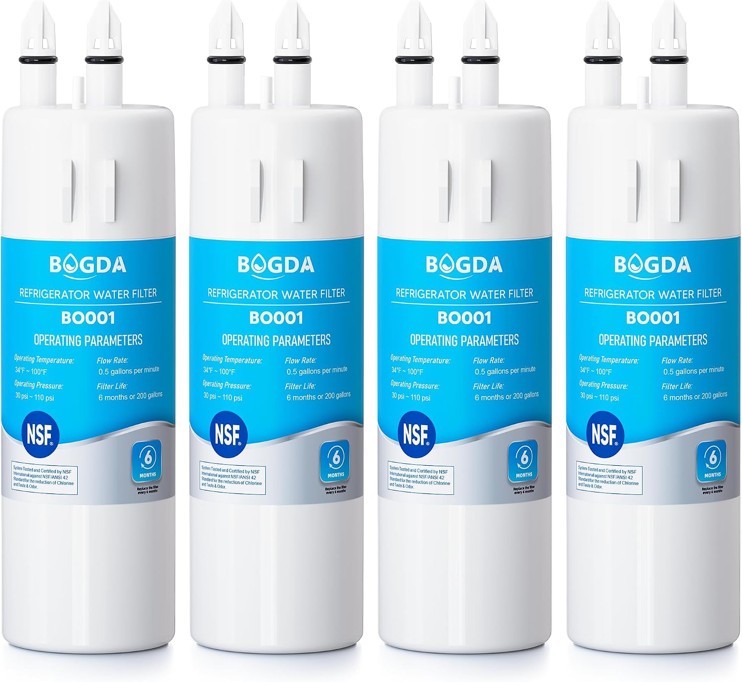 Detalle de BOGDA BO001-4 W10295370A Refrigerator Water Filter, 4-Pack, Coconut Carbon