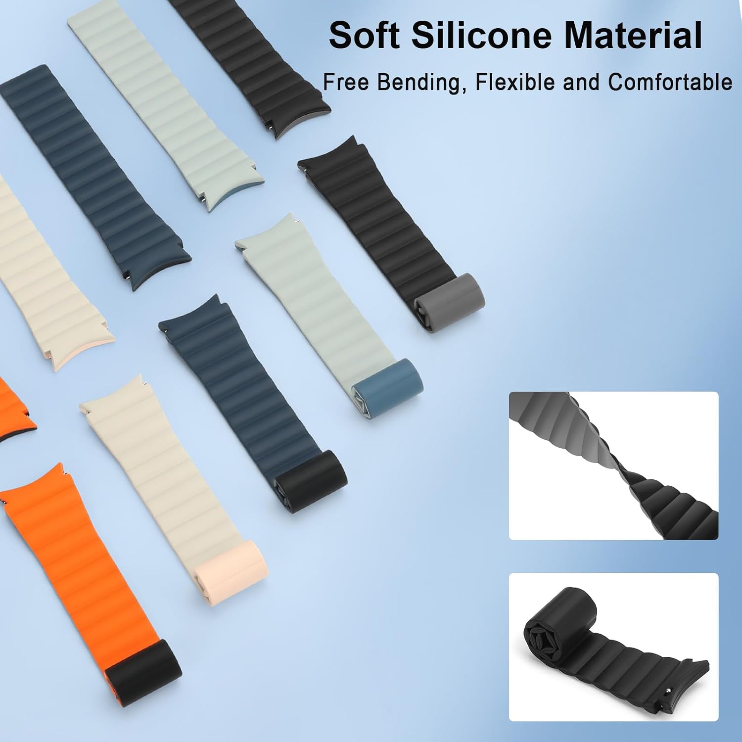 Detalle de Anlinser Magnetic Straps silicone bands for Samsung Galaxy Watch 7/6/5/4 (44mm–45mm) in Dark Blue/Black