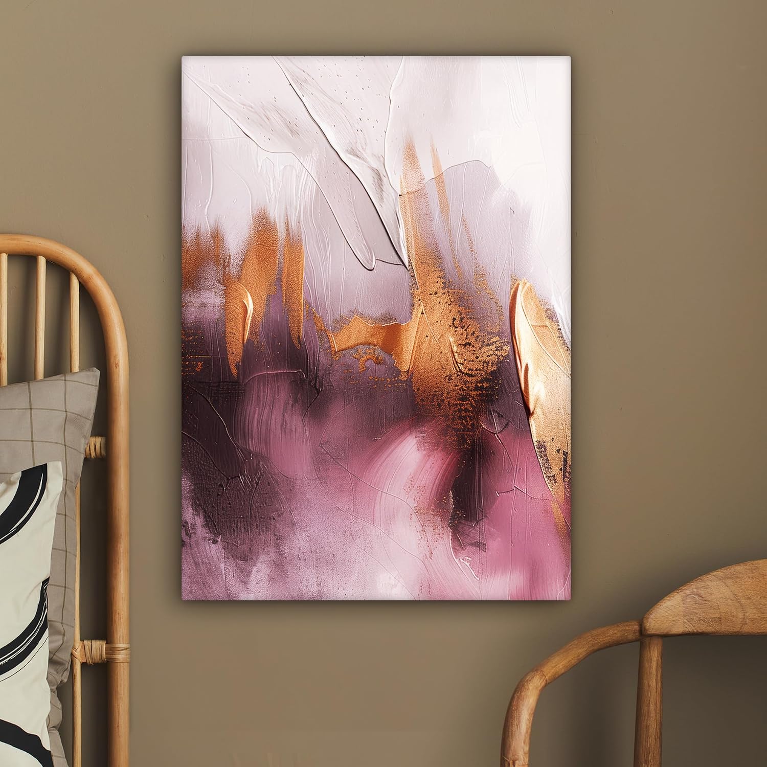 Detalle 2 de MuchoWow© canvasdoek 50 x 70 cm met abstracte aquarel in goud en roze