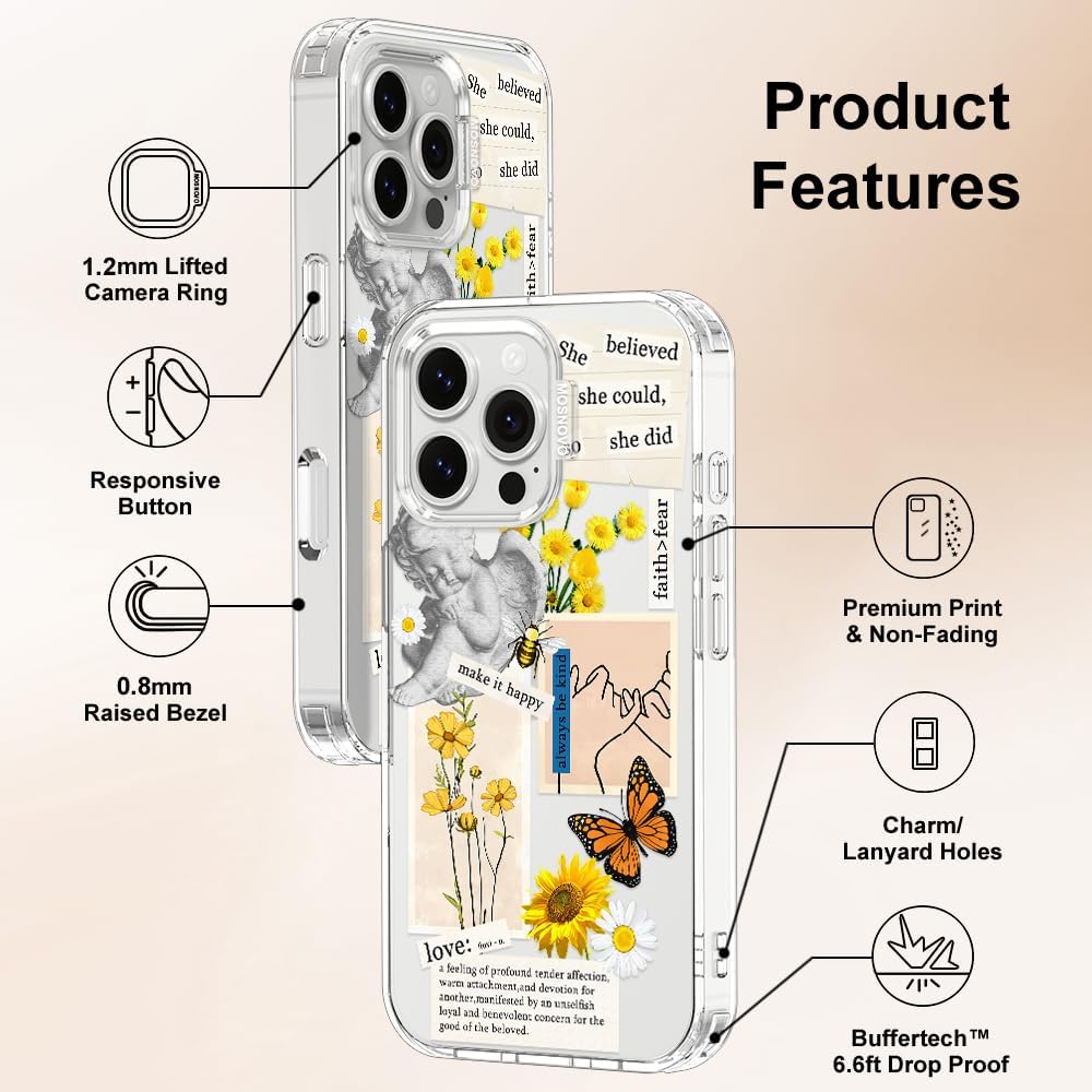Detalle de MOSNOVO Case for iPhone 16 Pro Max with Buffertech Drop Protection and Vintage Collage Art
