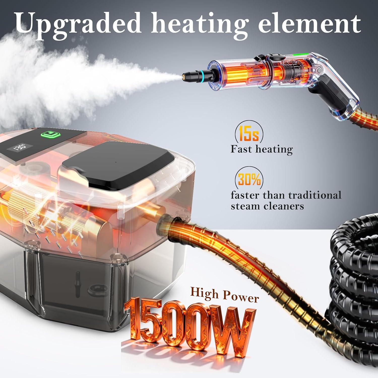 Thumbnail 1 de Steam Cleaner with 3-Level Adjustable Handle and 1.8L Tank (12 Accessories)