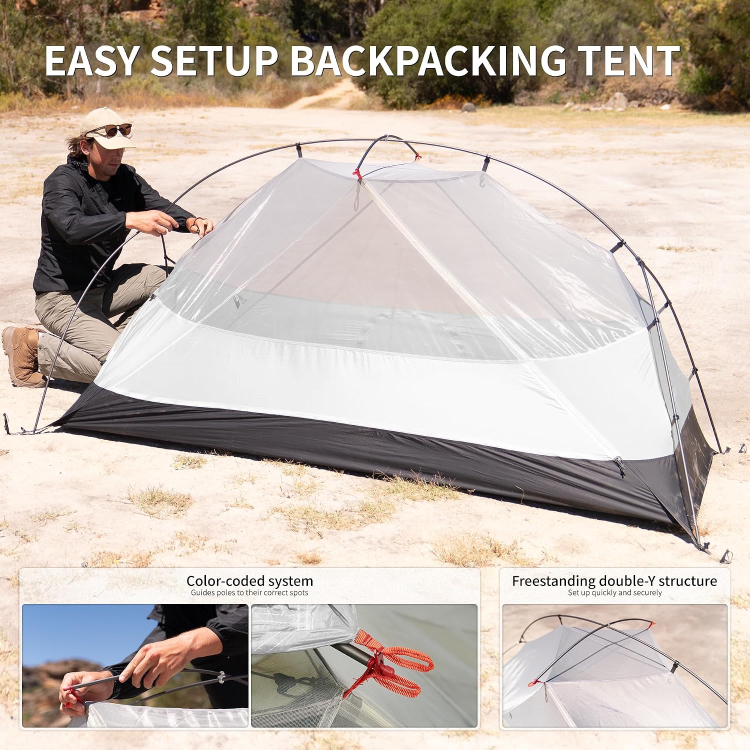 Detalle de Naturehike Mongar Pro koepeltent voor 1 persoon, nylon en 3-4 seizoenen