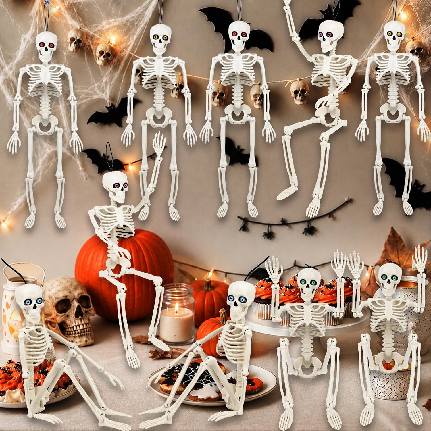 Detalle 1 de daboot 10-Pack Halloween Skeleton Decor, 16-Inch Plastic Figures with Movable Joints