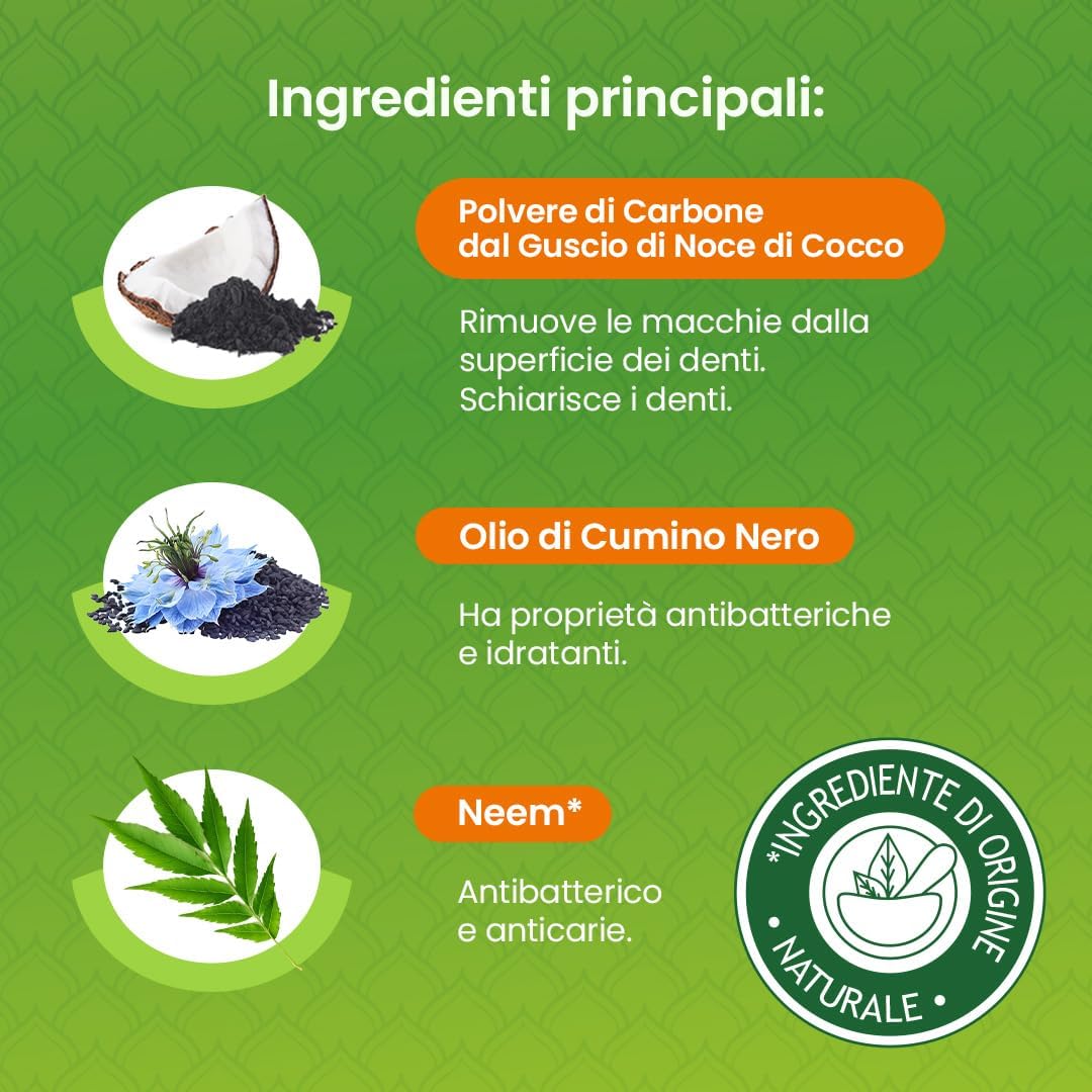 Detalle 2 de Himalaya Cosmos Natural Botanique Dentifricio Sbiancante Antiplacca con Attivi Bio, Carbone + Olio di Semi Neri – 75 ml