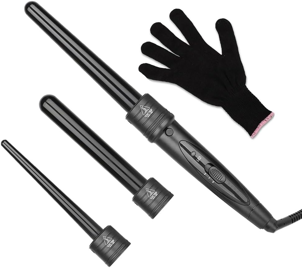 Detalle de Curloni Lockenstäbe Set 3-in-1 – Große und Kleine Locken, Keramik-Tourmalin-Beschichtung, Reise-Volumen