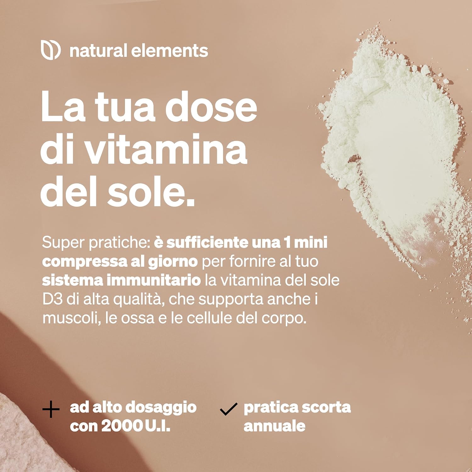 Detalle de Natural Elements Vitamina D3 2000 U.I. – 365 compresse per ossa e sistema immunitario