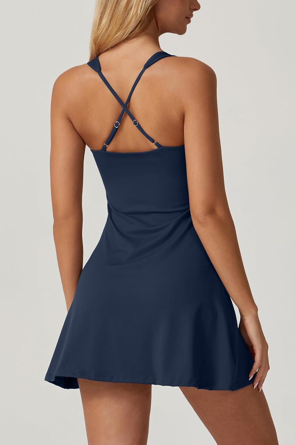 Detalle 2 de QINSEN Women’s Square Neck Tennis Dress with Built-In Shorts and Pockets