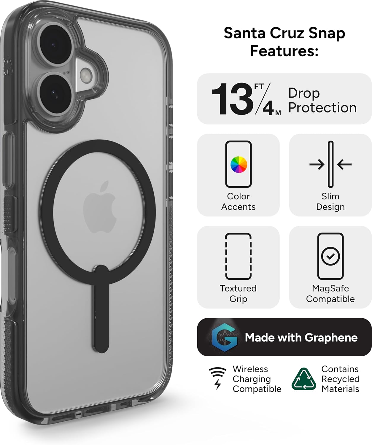 Detalle de ZAGG Santa Cruz Snap – etui do iPhone’a 16, MagSafe, grafen i ochrona do 4 m