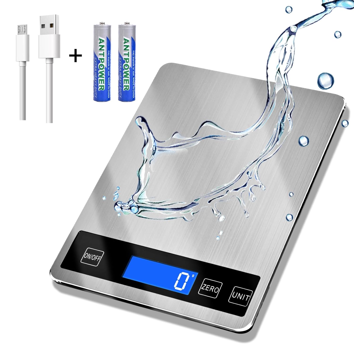 Detalle de Deweywei XDZC-001 Digital Kitchen Scale, 33 lb, Stainless Steel, USB Charging