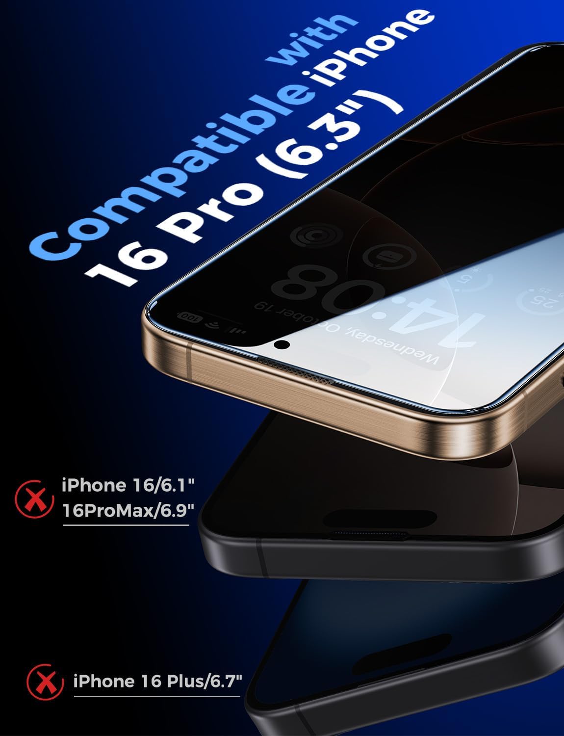 Detalle de MAGIC JOHN iPhone 16 Pro 6.3" Privacy Glass protector