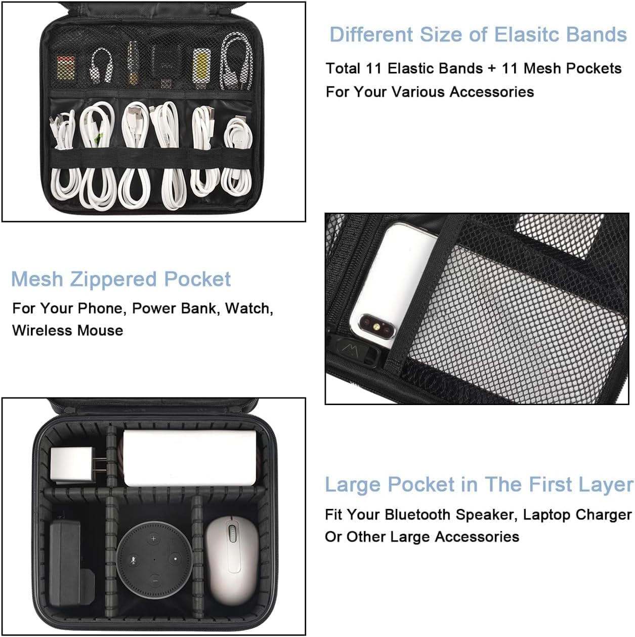 Thumbnail 5 de MATEIN kabelorganizer met twee lagen, verstelbare vakken en PVC-buitenkant