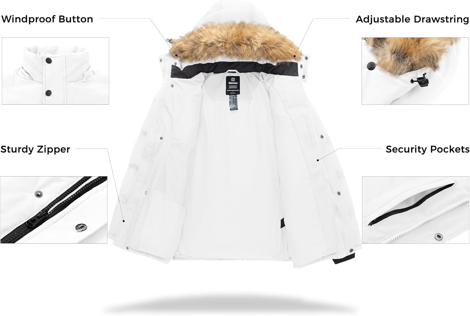 Detalle 2 de Wantdo Men's Winter Puffer Jacket, 5000 mm Waterproof, Removable Hood