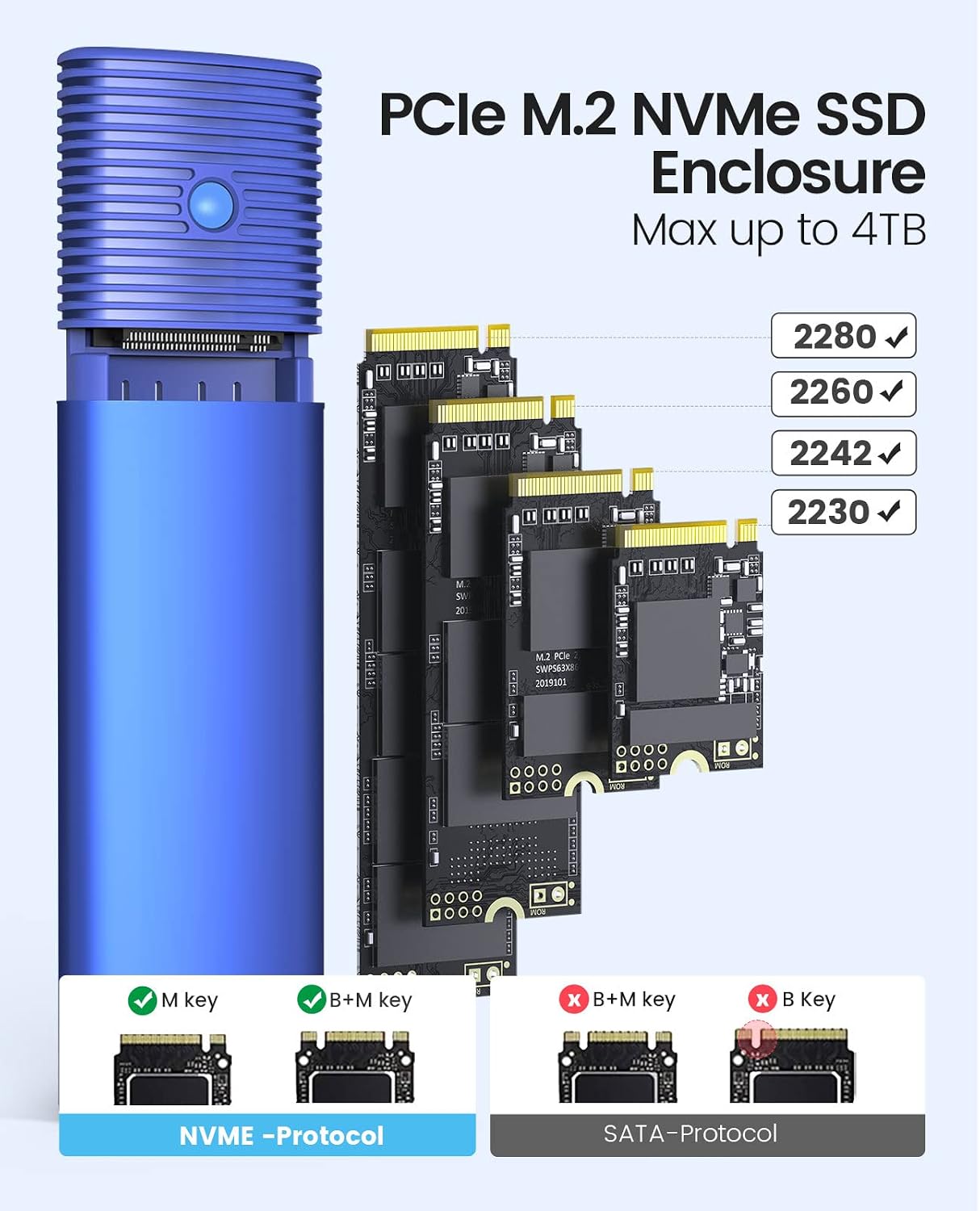 Thumbnail 4 de ORICO Case SSD M.2 NVMe USB-C: Adattatore esterno in alluminio con dissipazione a tre strati (2230/2242/2260/2280)