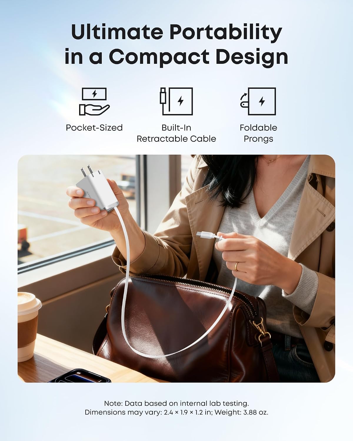 Detalle de Anker Nano A2658 35W USB-C Charger with Retractable Cable and Dual Ports