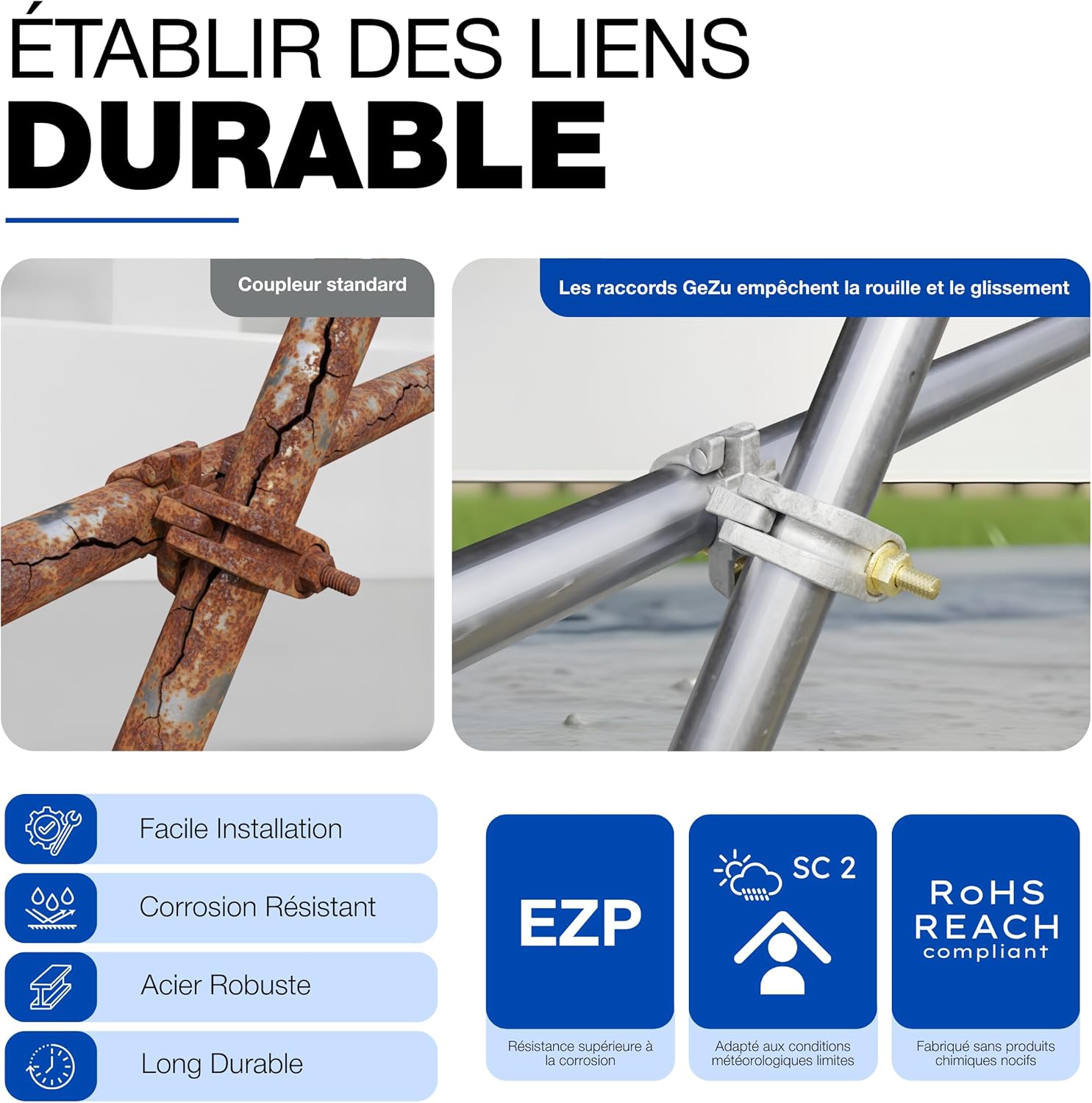 Detalle de GeZu Impex accouplement d’échafaudage galvanisé (lot de 12) 48 x 48 mm, pour tube d’acier