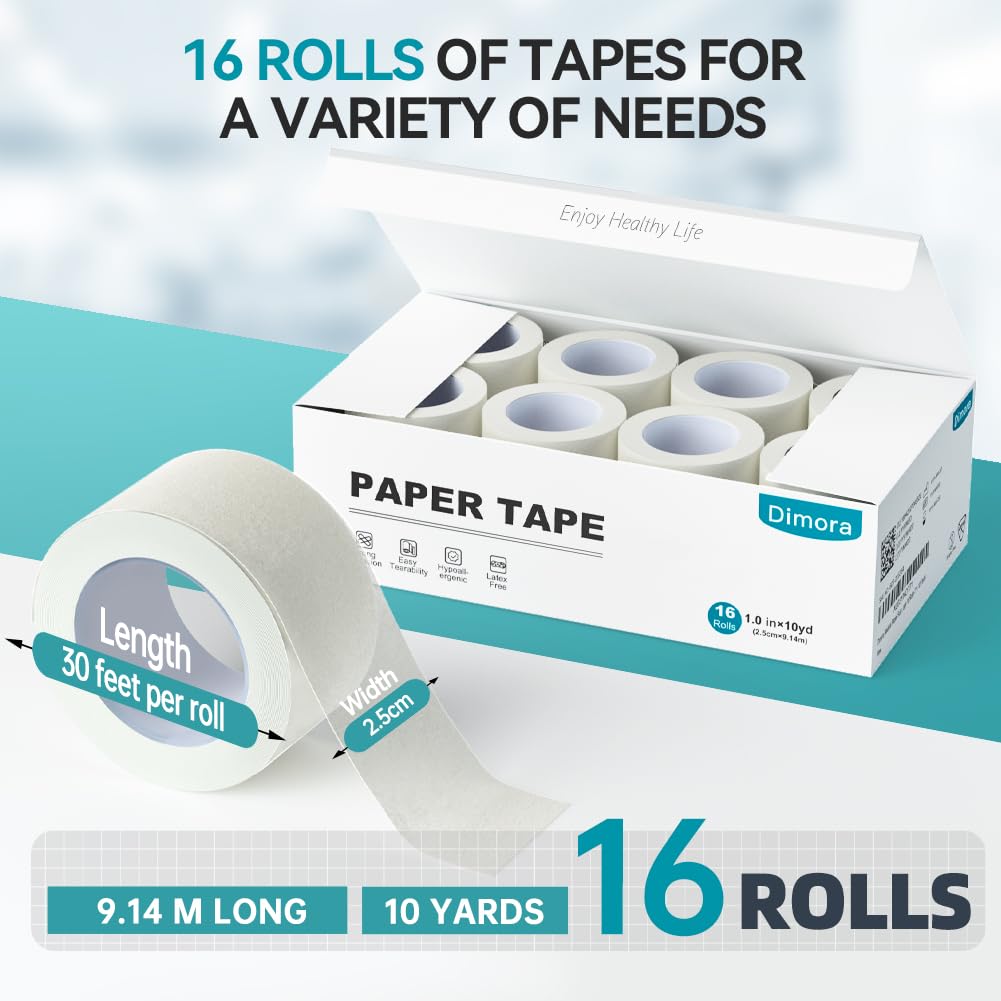 Detalle de Dimora Paper Medical Tape 16 Rolls – Hypoallergenic, Breathable First Aid Tape for Sensitive Skin