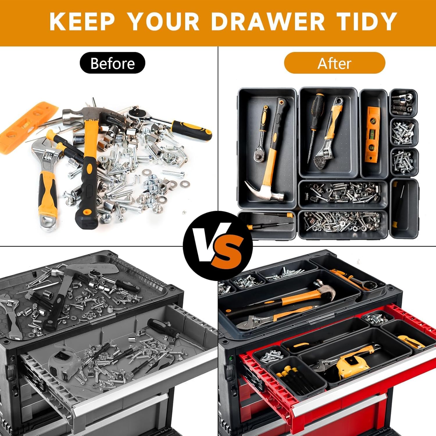 Thumbnail 3 de [60 PCS Upgraded] FLYVOLE Tool Box Organizer Tray set (5 sizes) for desk drawer and rolling tool chest storage