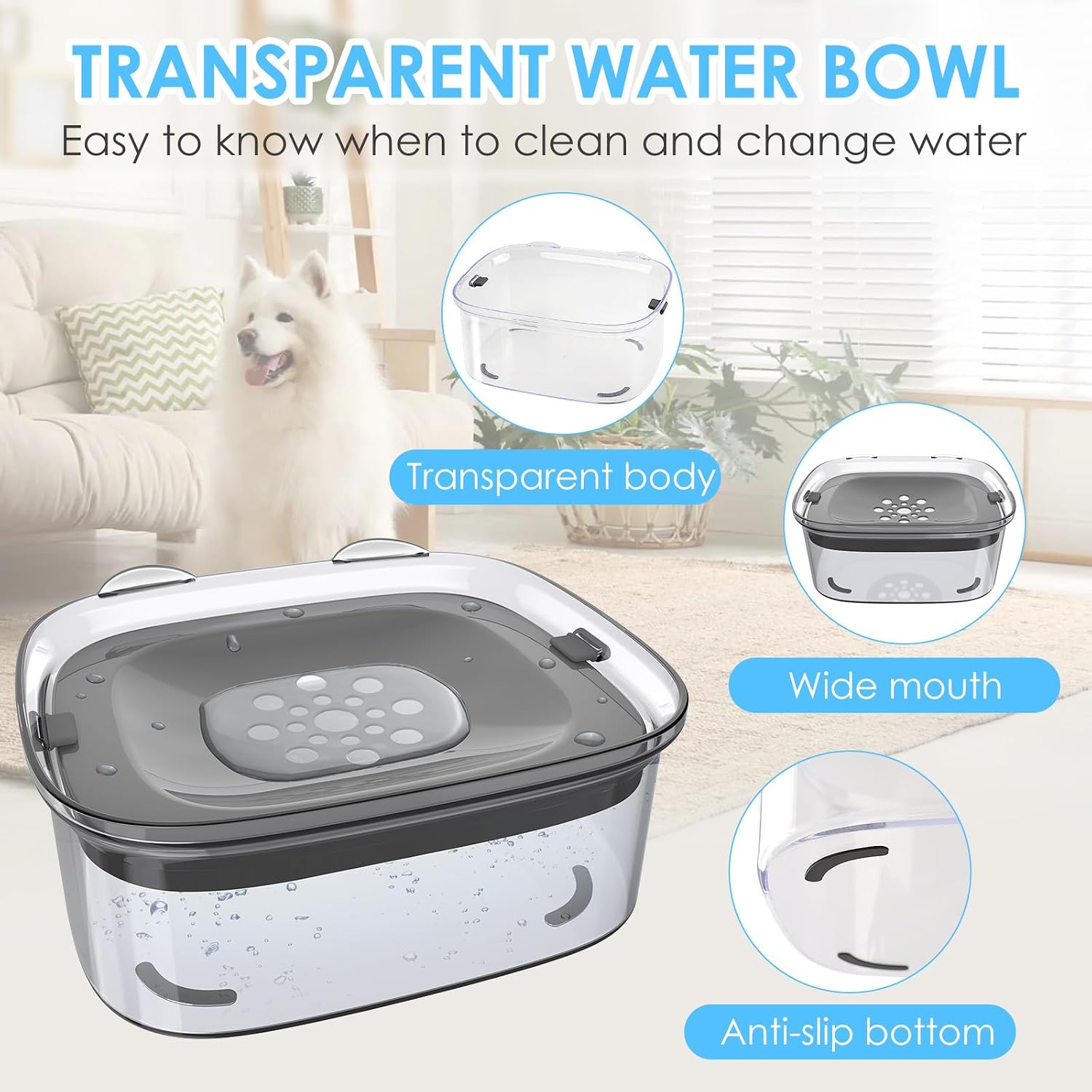 Detalle de AONKEY DWB24-806032 3L Dog Water Bowl with Floating Slow-Drinking Disk