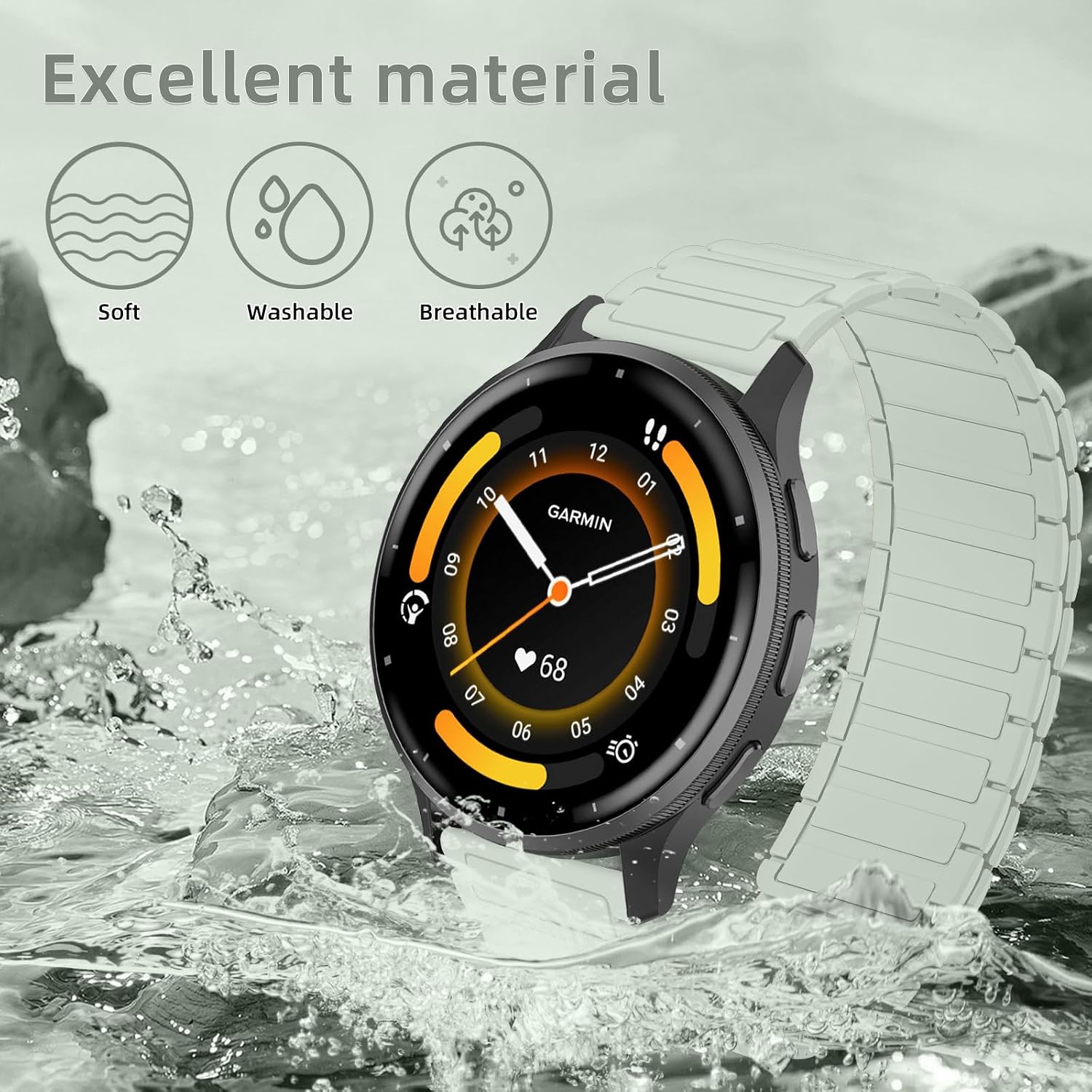 Detalle de RosMank 22mm Silicone Watch Band: Magnetic, Durable Replacement for Garmin and More