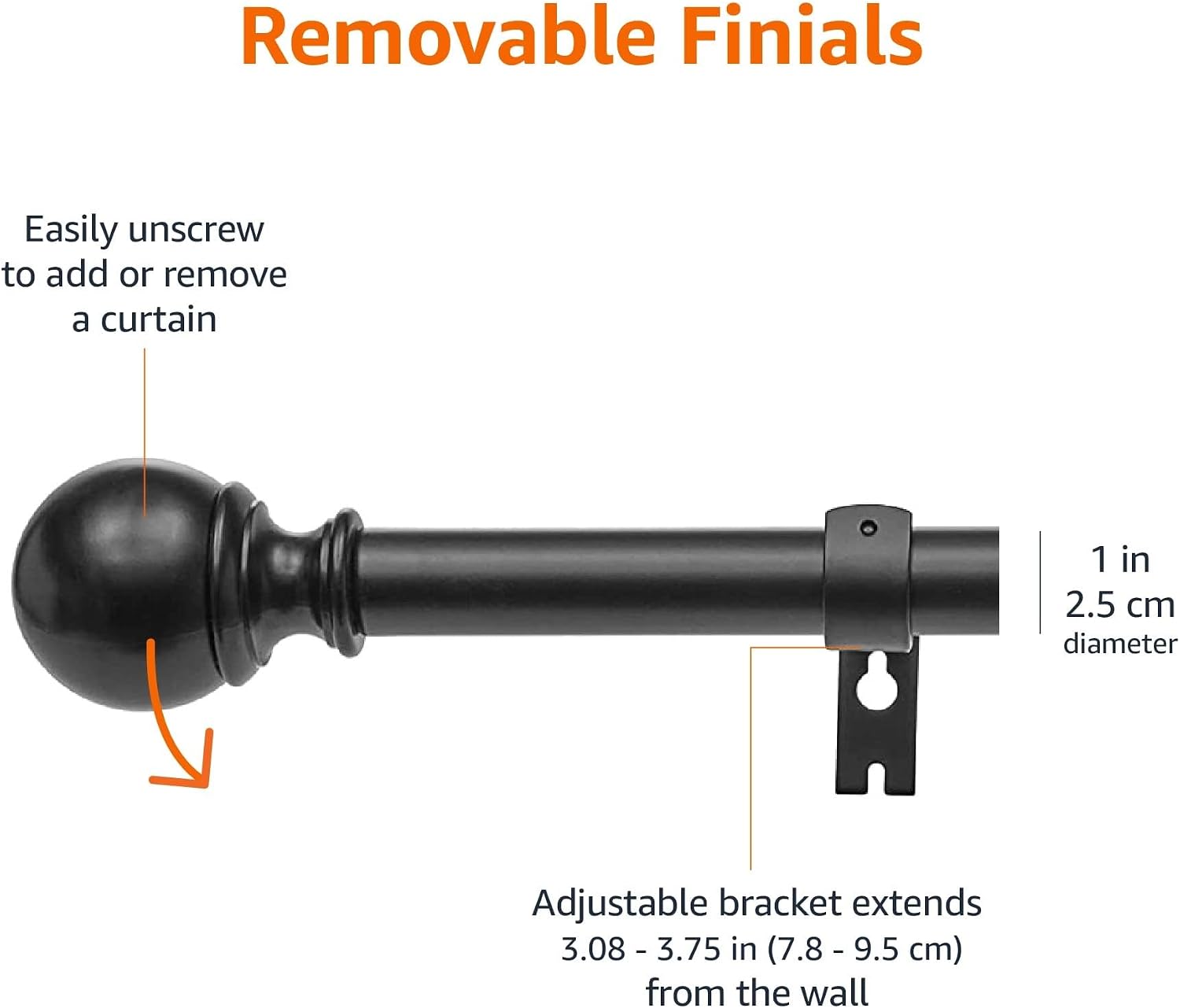 Thumbnail 2 de Amazon Basics karnisz 183–366 cm, metalowy, czarny, z okrągłymi końcówkami