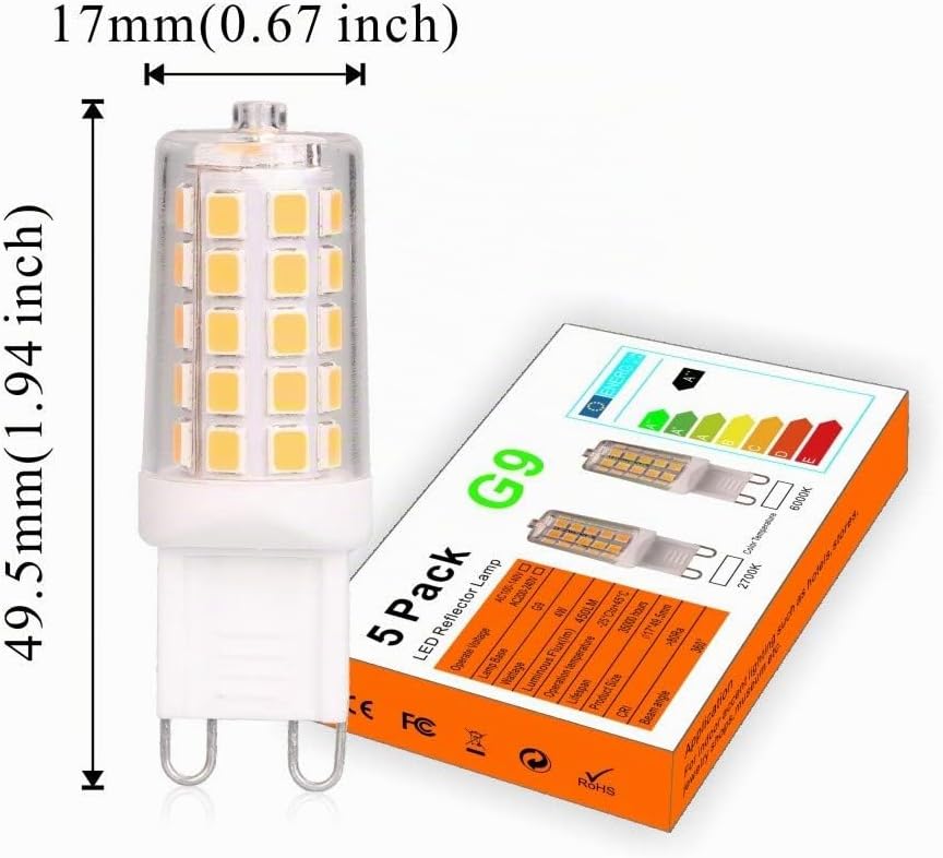 Detalle 2 de BAOMING G9 LED-lampor, dimbara, 4 W, 2700 K och 5-pack