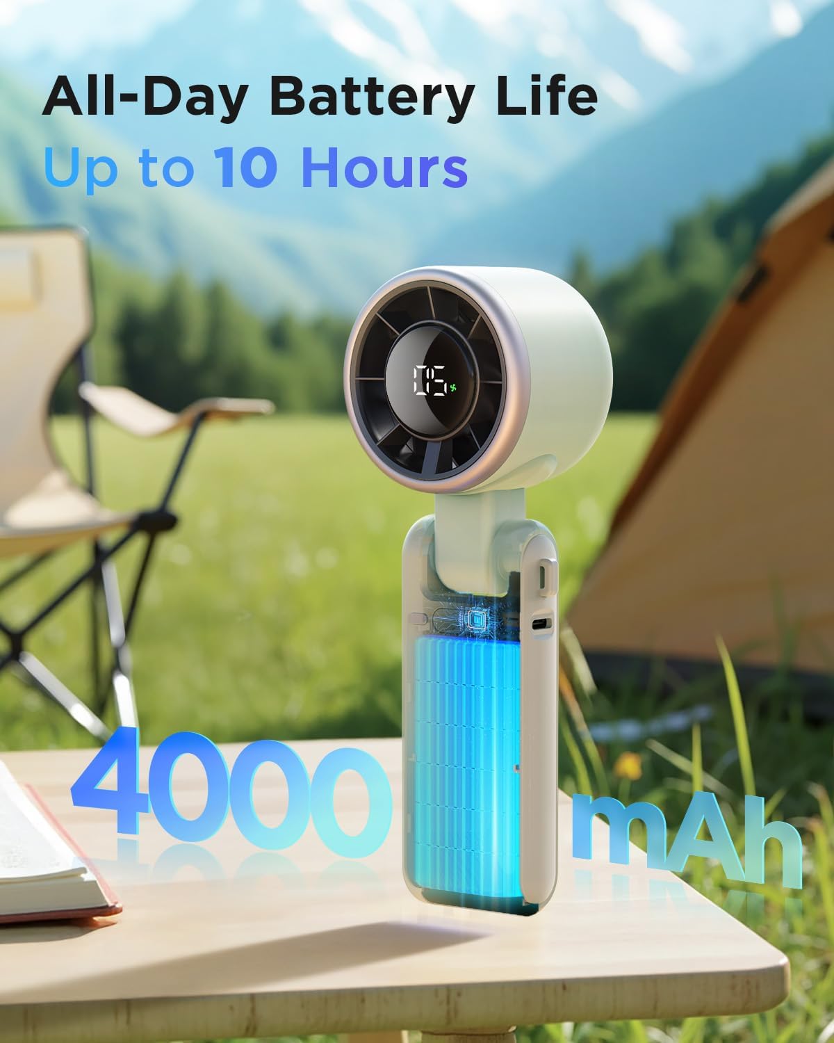 Thumbnail 1 de EasyAcc Portable Handheld Turbo Fan: 5 speeds, USB-C recharge, 4000mAh, and versatile 3-in-1 design