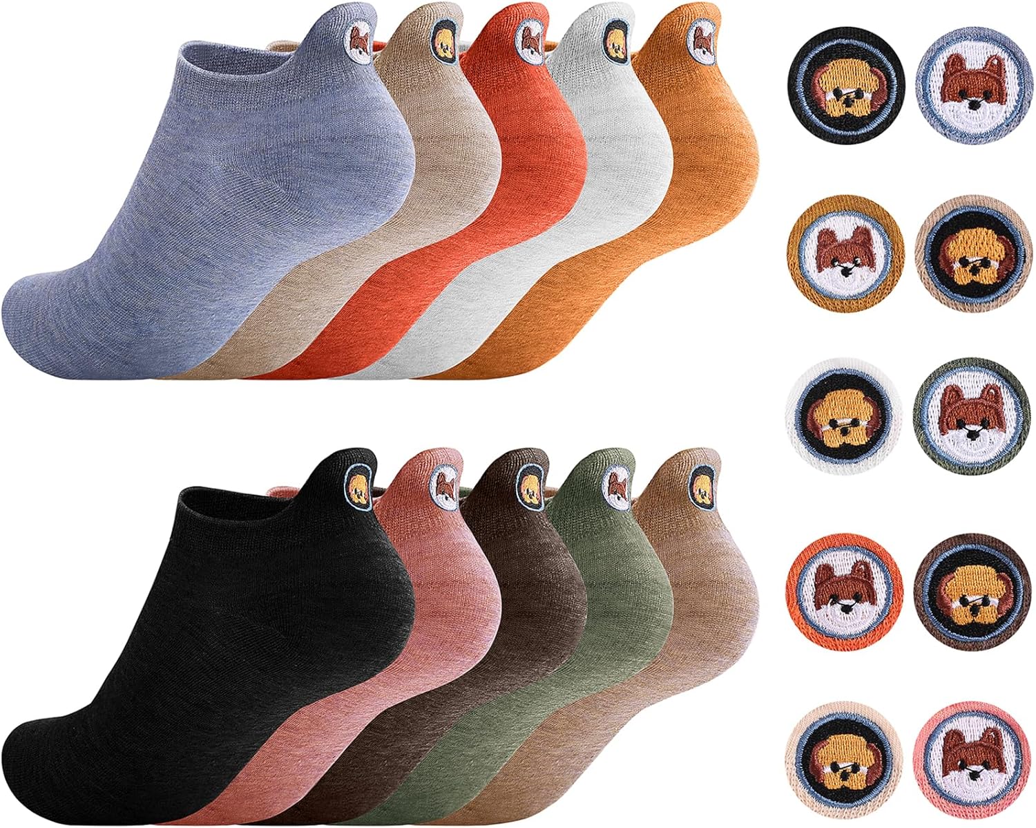 Thumbnail 6 de Sporzin Sneaker-Socken für Damen (2 Größen: 35–38 & 39–42) – 10 Paar bunte Baumwoll-Sneaker-Socken mit Stickerei