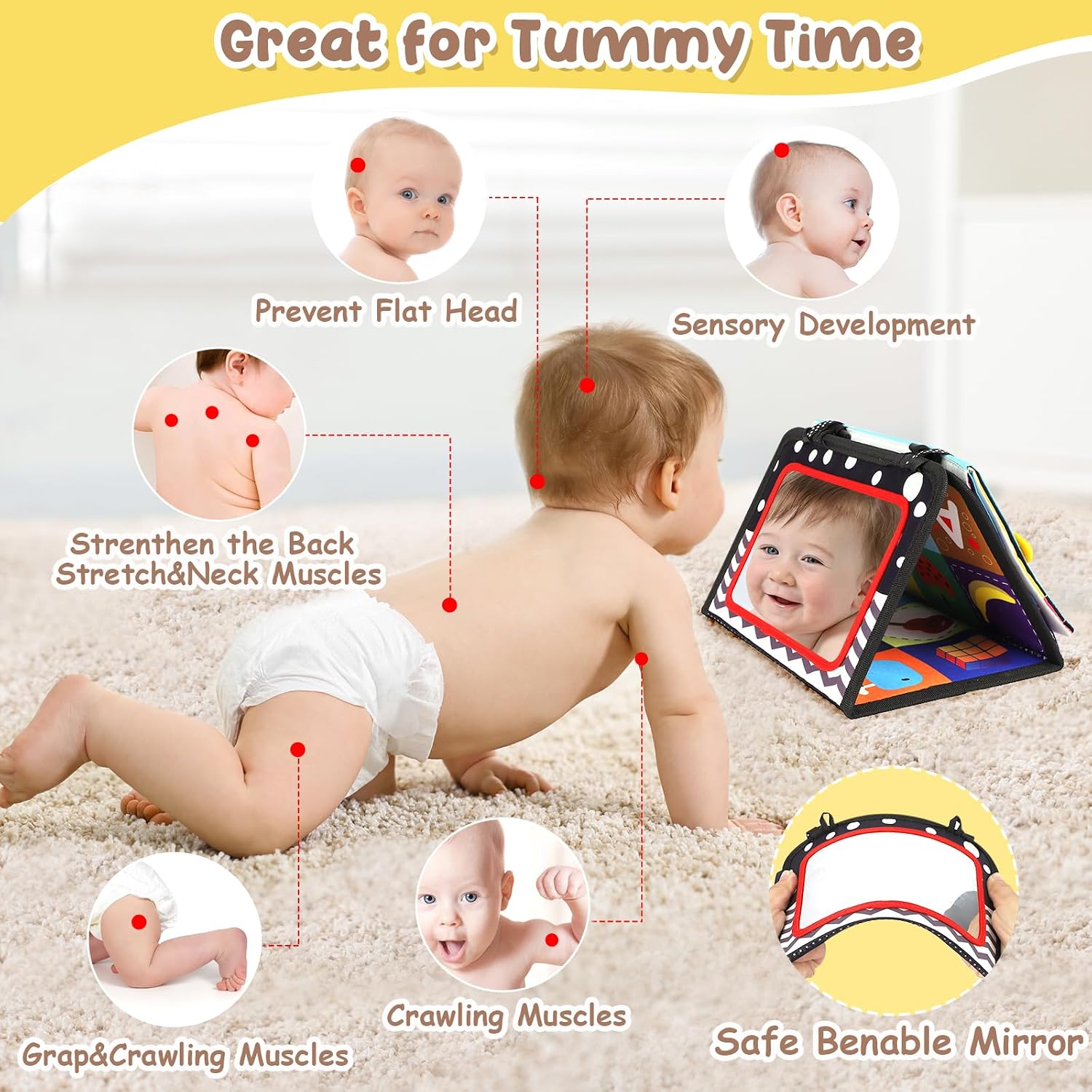Detalle 2 de URMYWO Tummy Time Toys black and white baby mirror 0–12 months