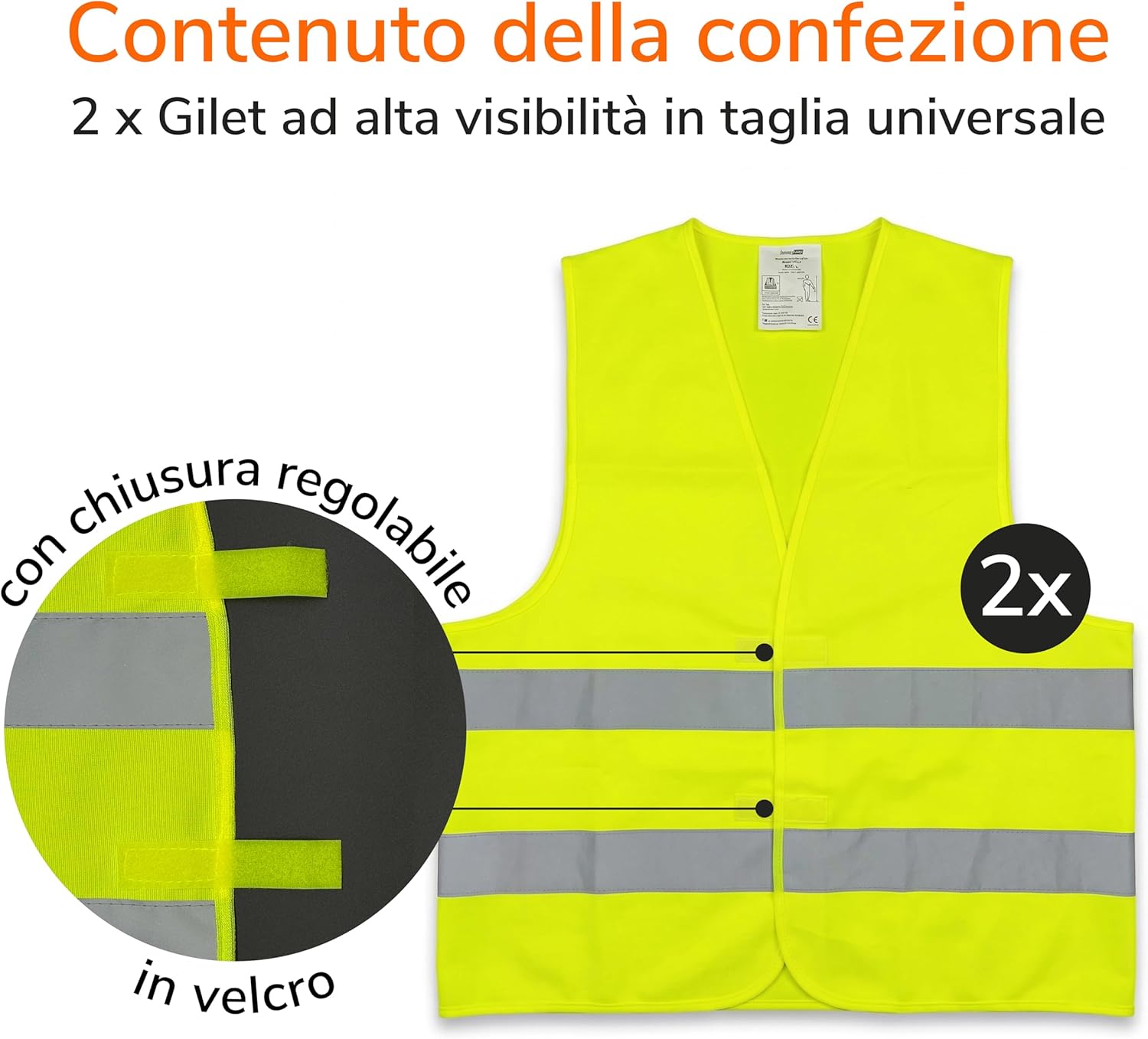 Detalle de Upgrade4cars Giubbotto Catarifrangente Omologato EN ISO 20471 – Set da 2, Giallo Neon, Taglia Universale