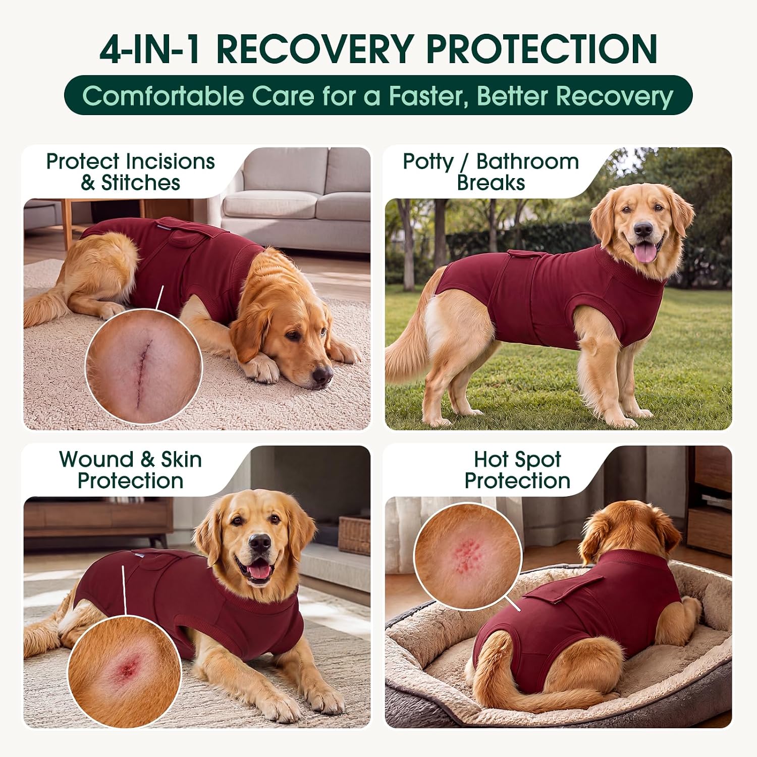 Detalle 1 de Kuoser Kuoser-Dog recovery suit037-Pink-M Dog Recovery Suit, Cotton-Spandex