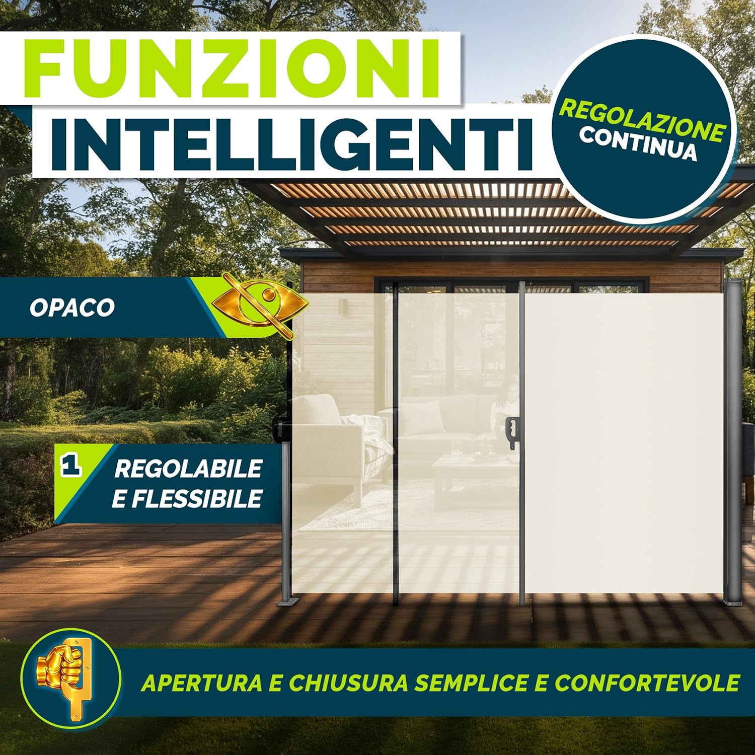 Thumbnail 1 de tillvex Tenda laterale estensibile e oscurante 200 x 400 cm con copertura antipioggia per balcone, giardino e terrazzo