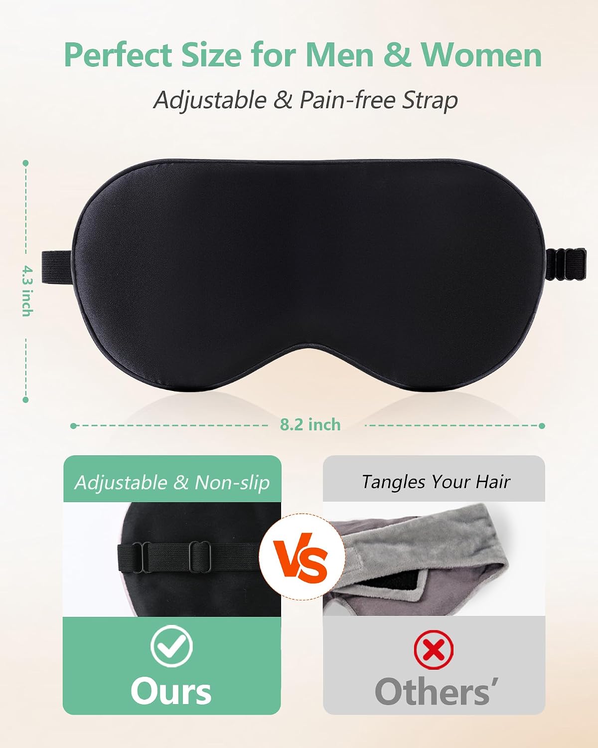 Detalle 2 de BeeVines Silk Sleeping Mask (2-pack) – 100% natural silk eye mask with adjustable straps (Black & Peacock Blue)