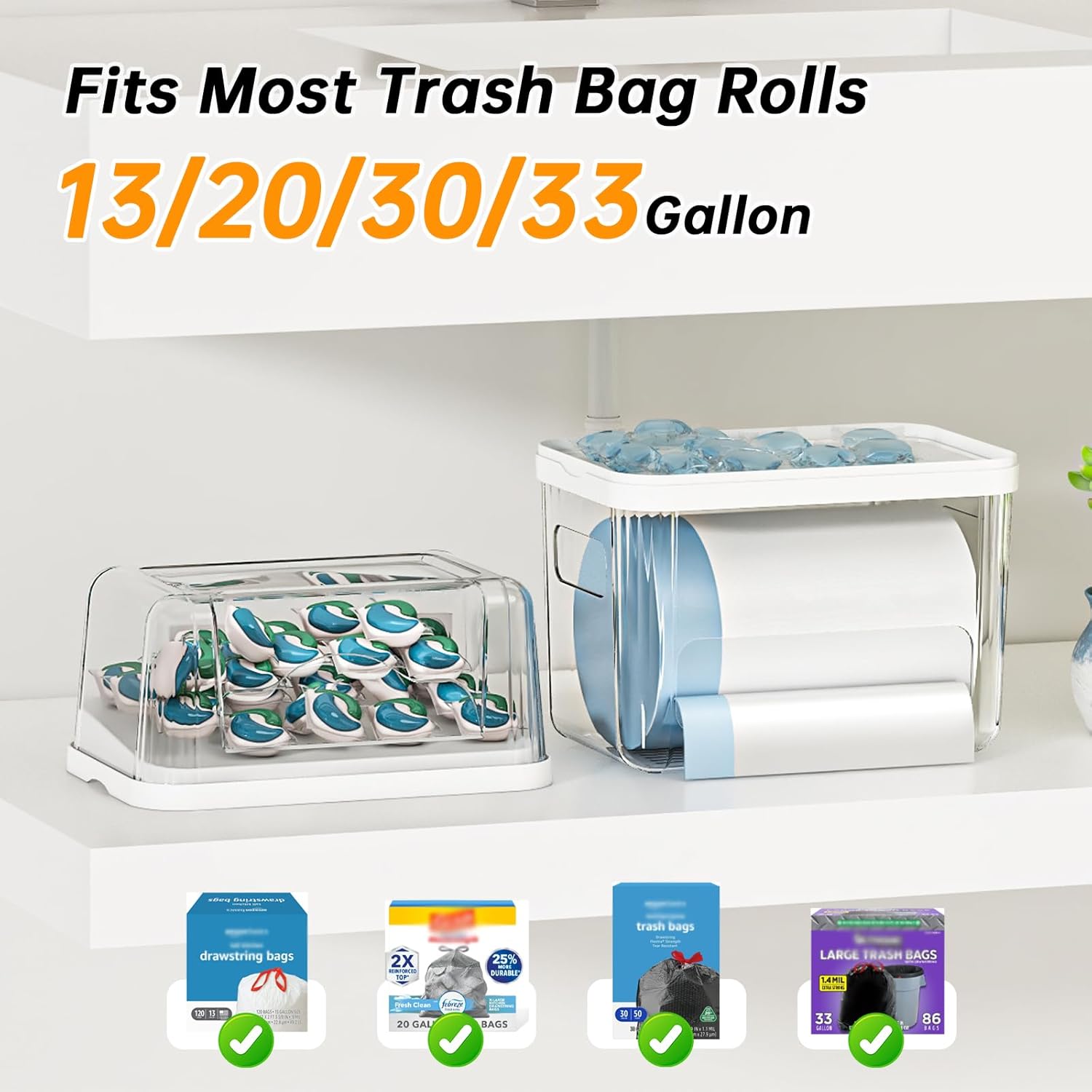Detalle de 2-in-1 Trash Bag Holder, Laundry & Dishwasher Pods Container – Under Sink Organizer