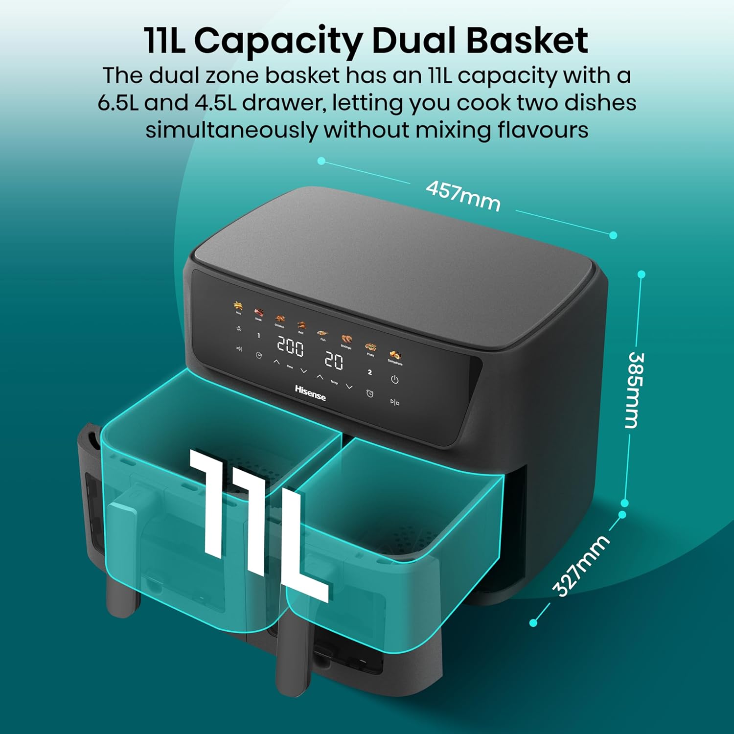 Thumbnail 3 de Hisense 11L Dual Zone Air Fryer 2700W