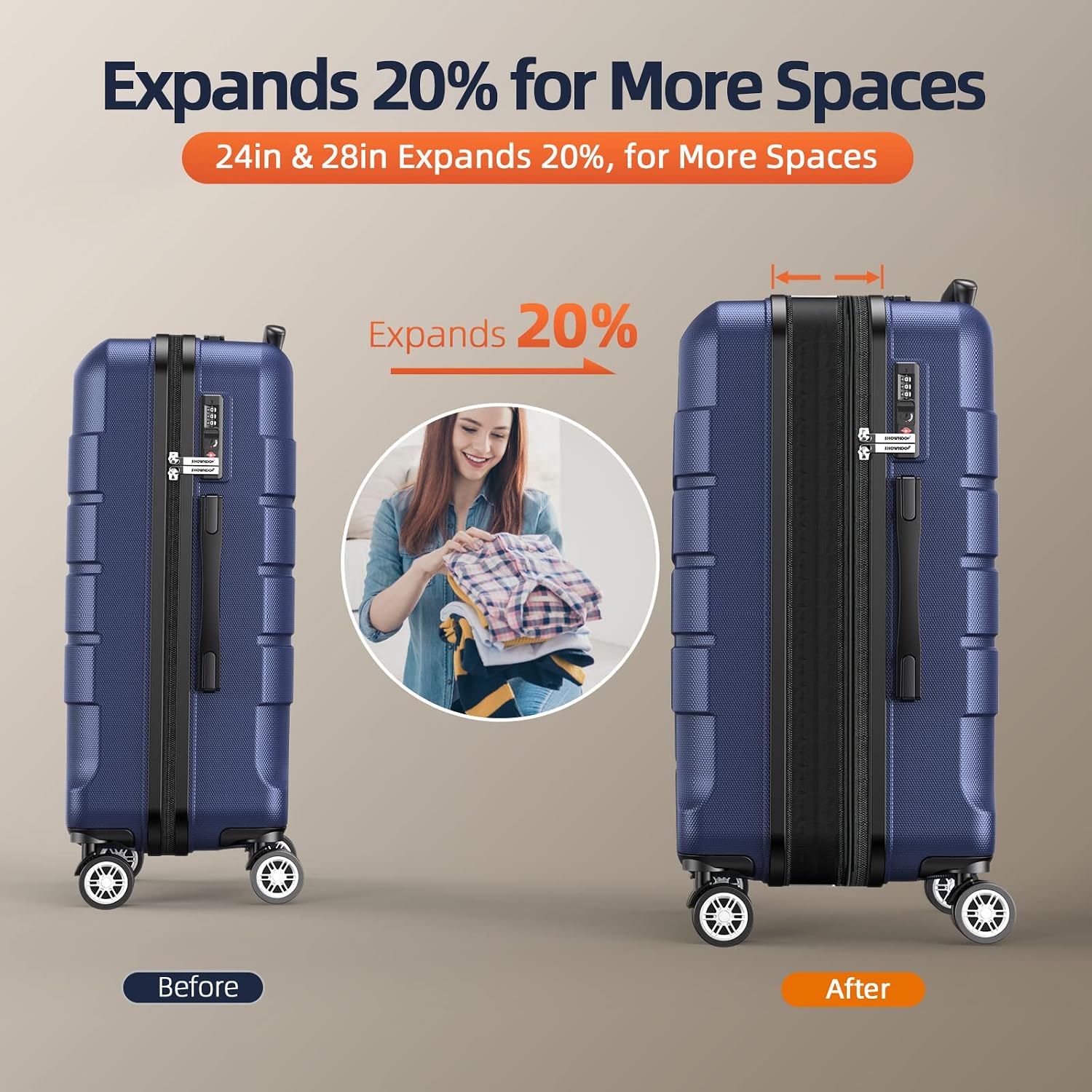 Thumbnail 5 de SHOWKOO Suitcase Hard Shell Expandable 3-piece set