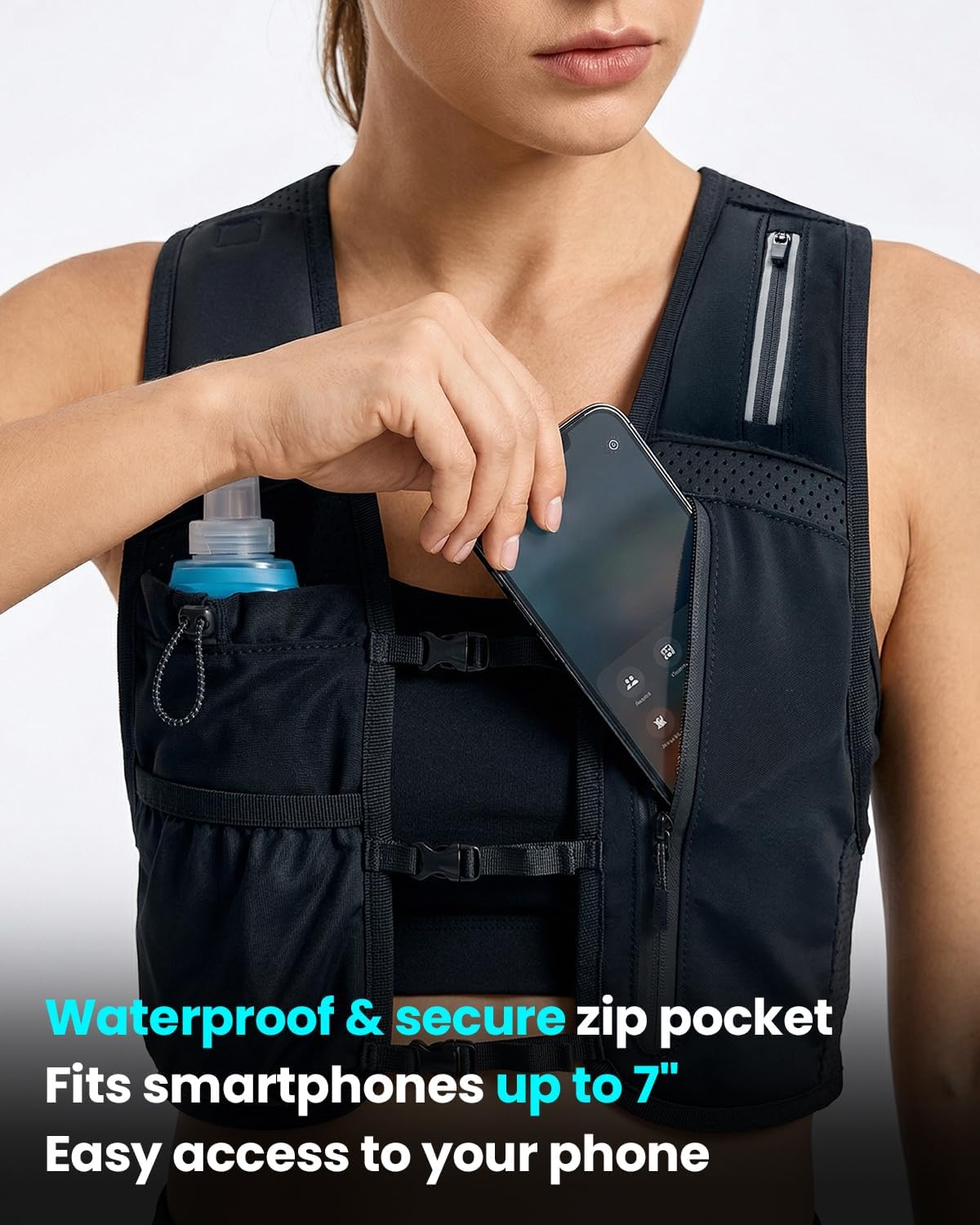 Detalle de Zelvot Running Hydration Vest with 500 mL Soft Flask, 6 Pockets and Reflective Details