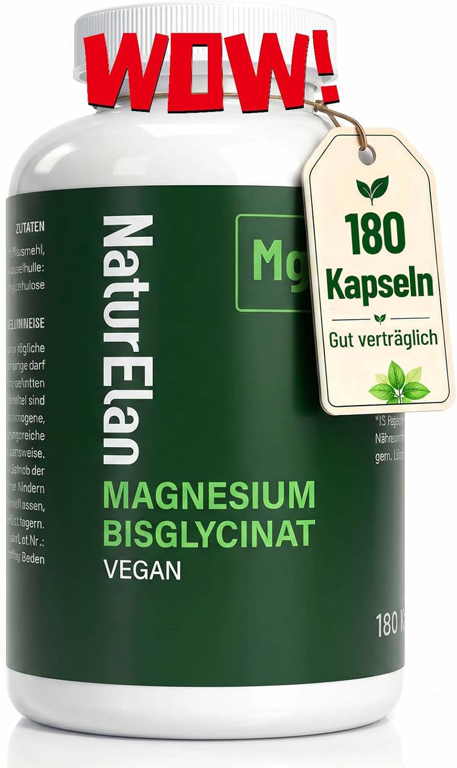 Detalle de Magnesium Bisglycinat 300 mg Tagesdosis — 180 vegane Kapseln 💊