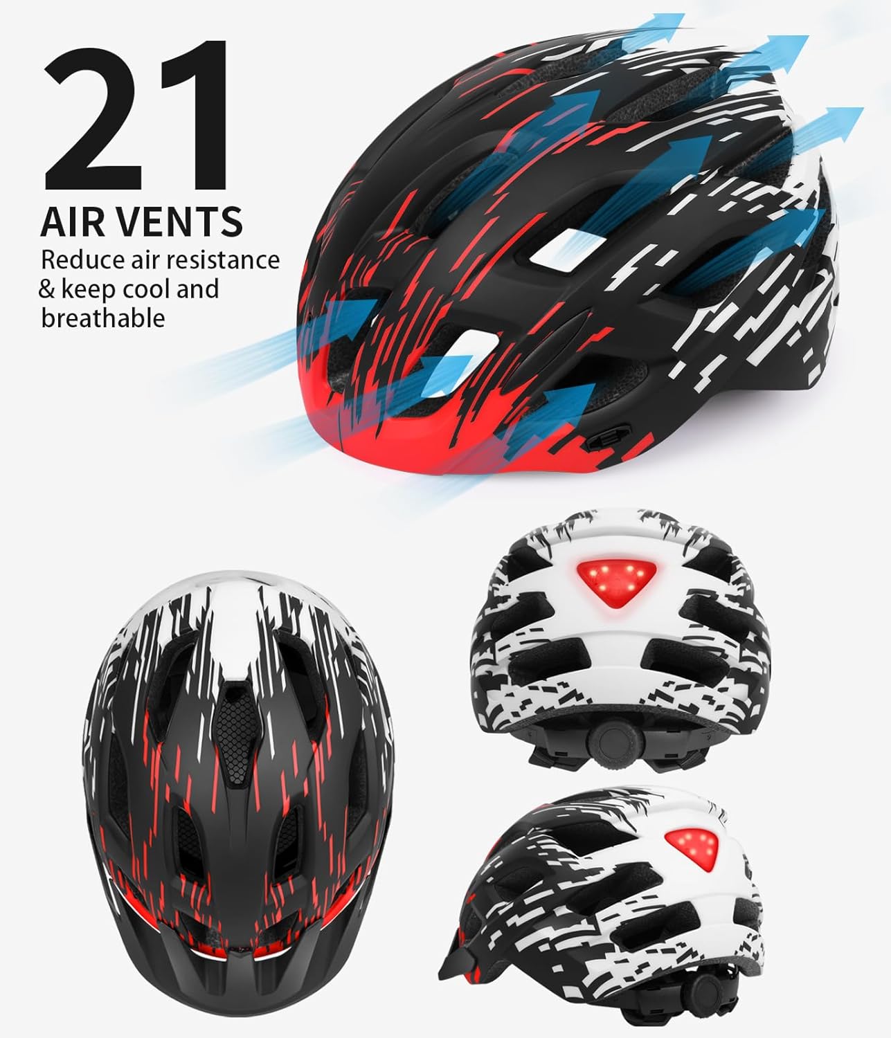 Thumbnail 1 de tadpole Bike Helmet with Tail Light and Detachable Visor (21 vents, adjustable 57–61cm)
